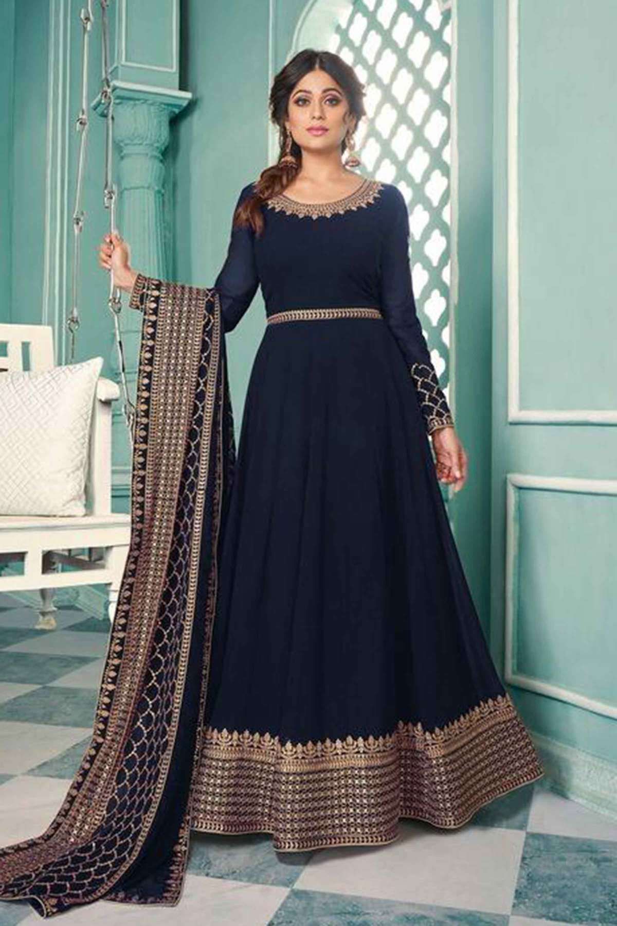 Buy Navy Blue Faux Georgette Embroidered Anarkali Suit Party Wear Online at  Best Price