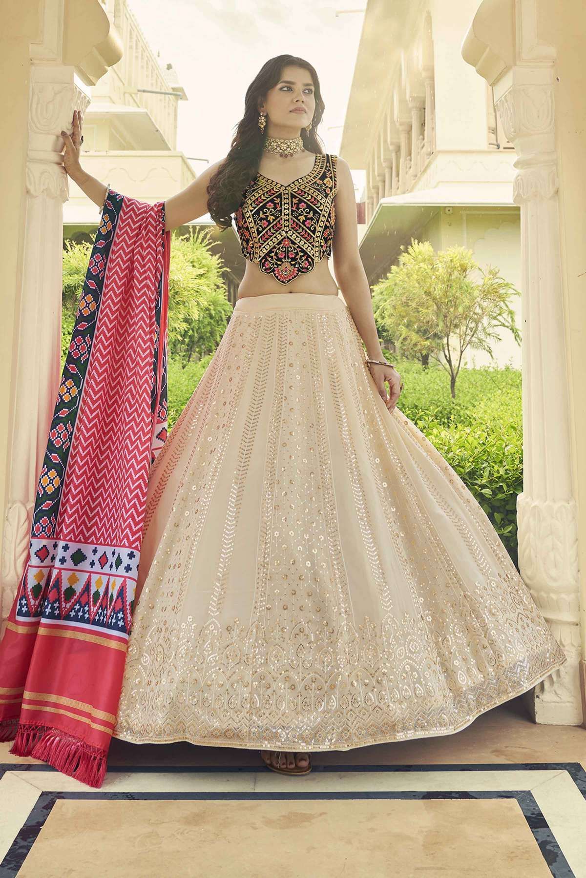 Silk Mirror Work Lehenga Choli LD04370154 In Pink Colour