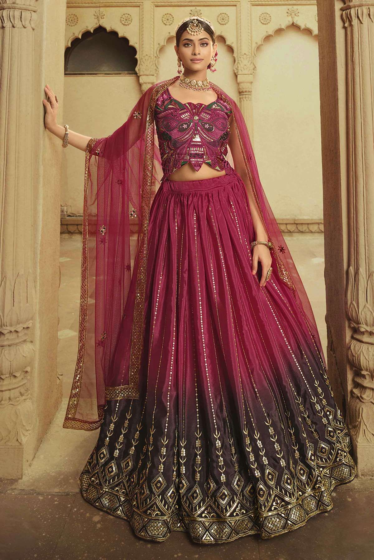 Taffeta Silk Embroidery Lehenga Choli In Maroon Colour - LD3880328