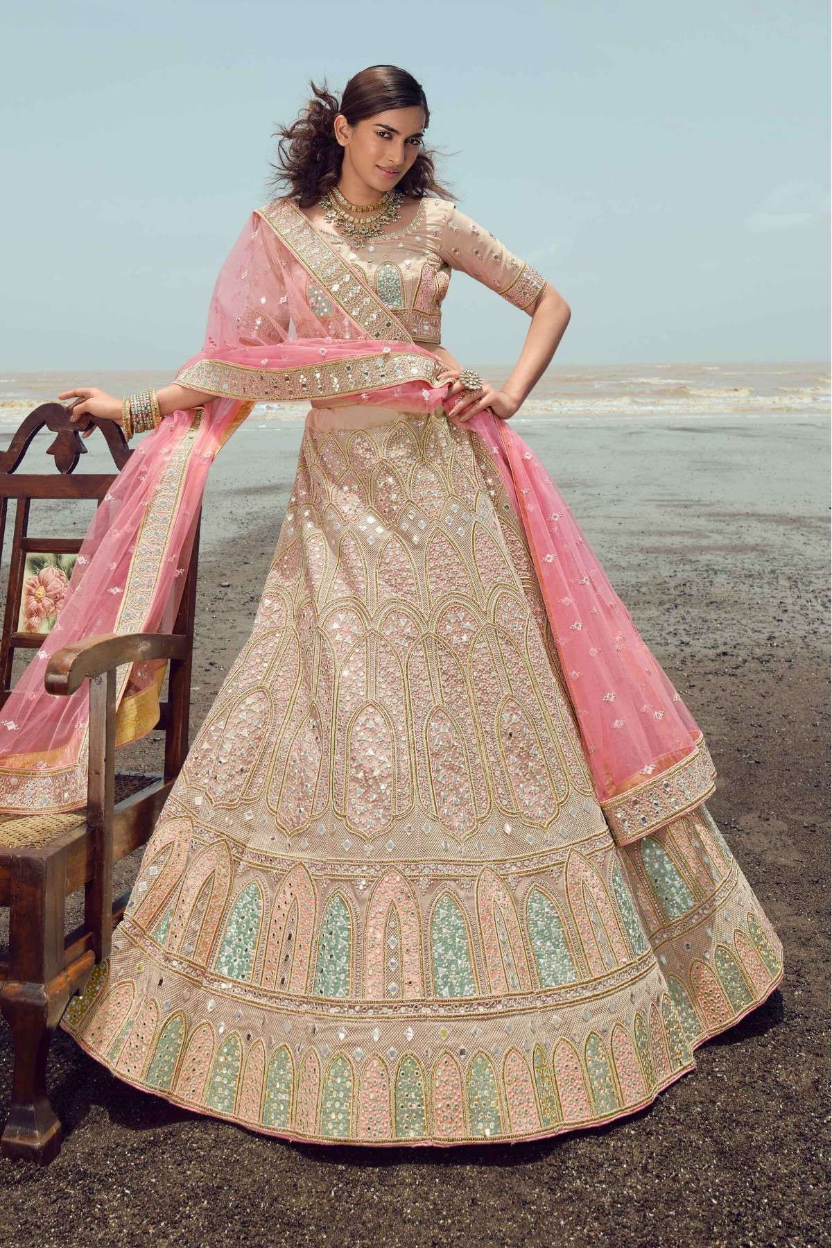 Organza Thread Work Lehenga Choli In Yellow Colour - LD4900728