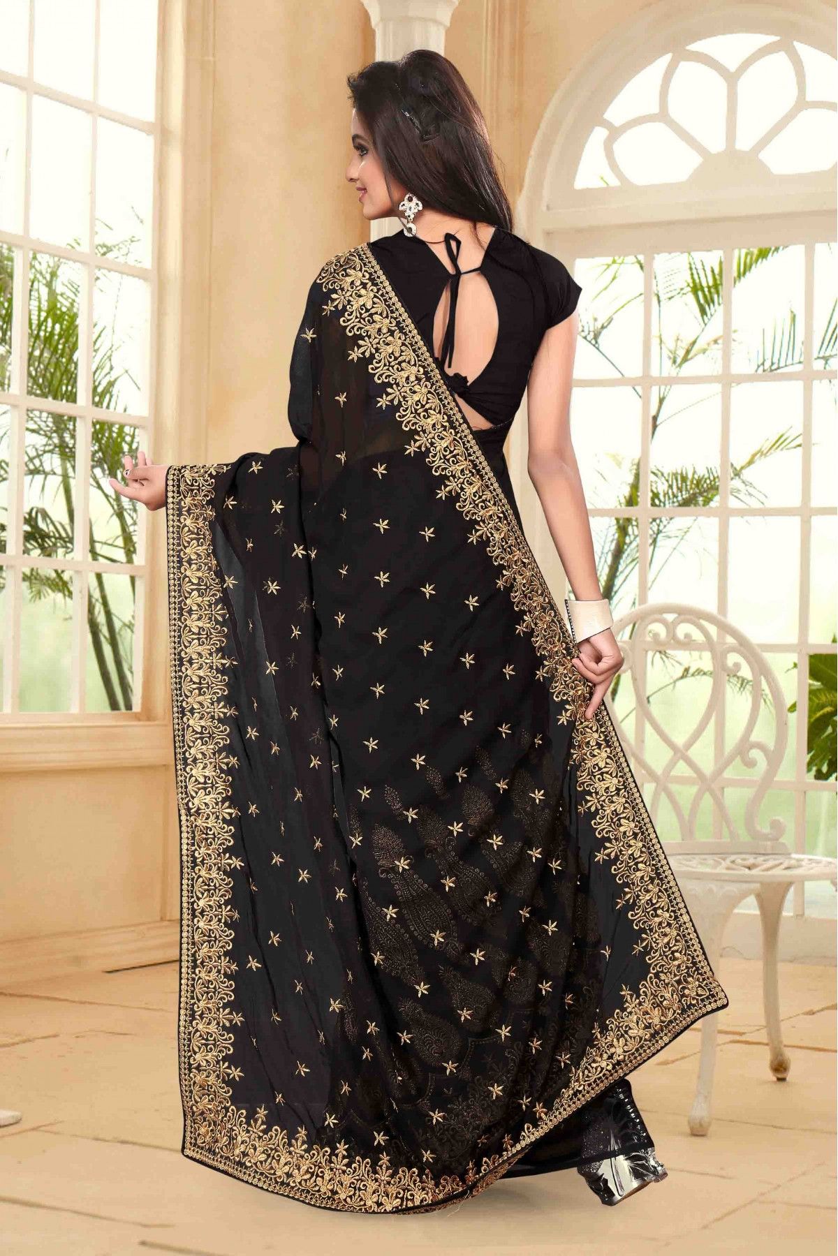 Georgette Party Wear Saree In Black Colour - SR1540022