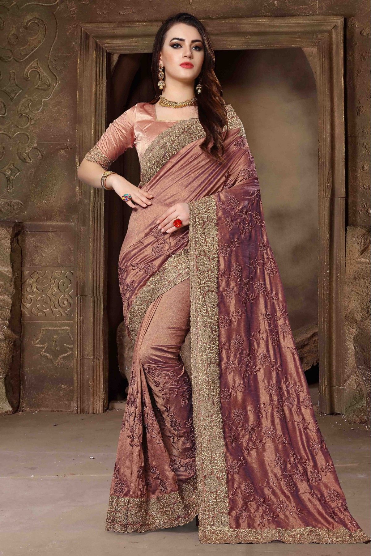 Solid Color Linen Silk Saree in Light Brown : SPTA11717