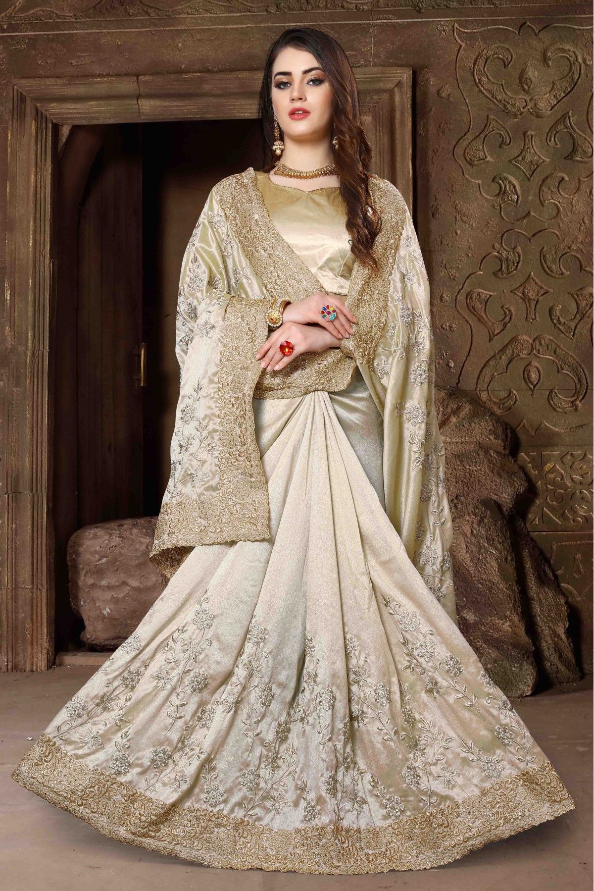 Net Designer Saree In White Colour - SR4690117