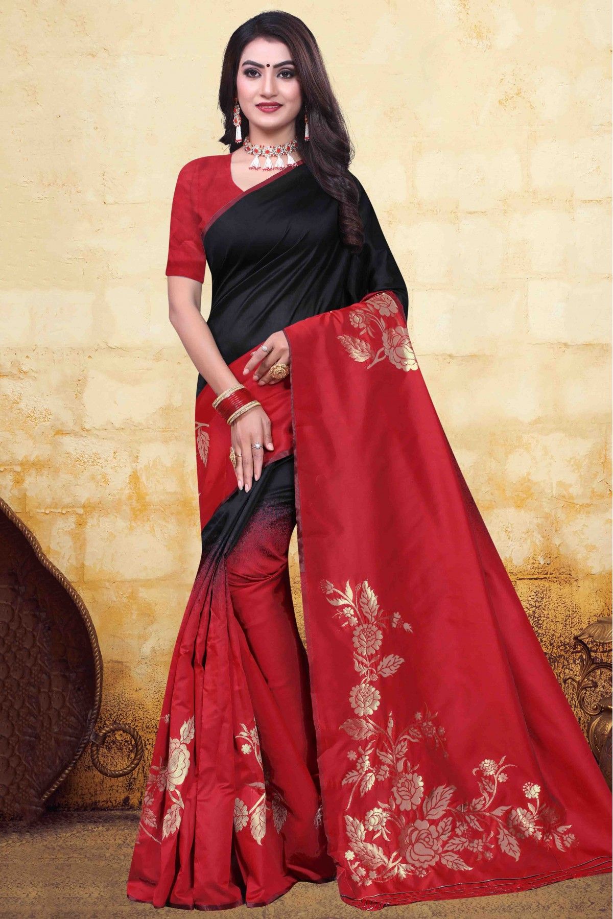 Banarasi Silk Black Weaving Silk Saree buy online -