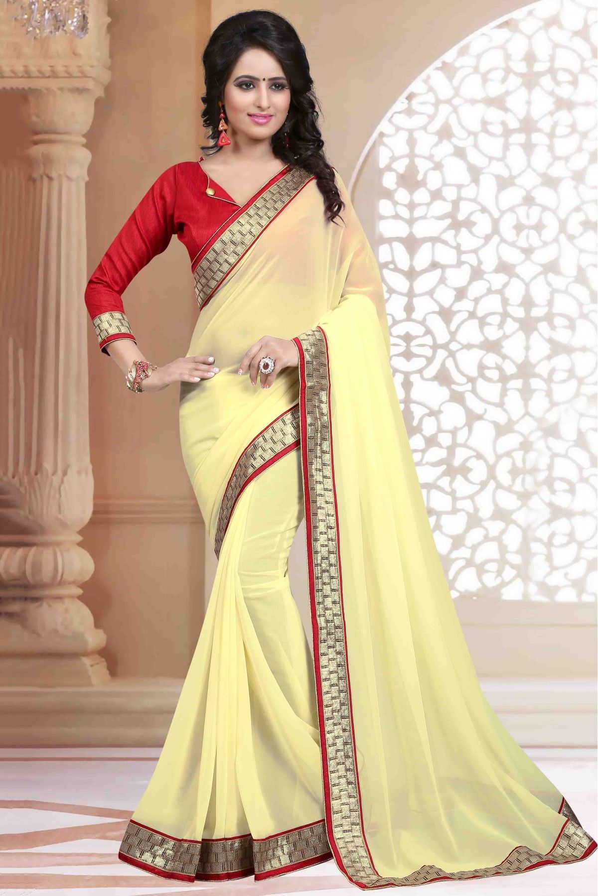 Cream Color Bold look Satin Soft Kanjiveram Silk Weave Saree