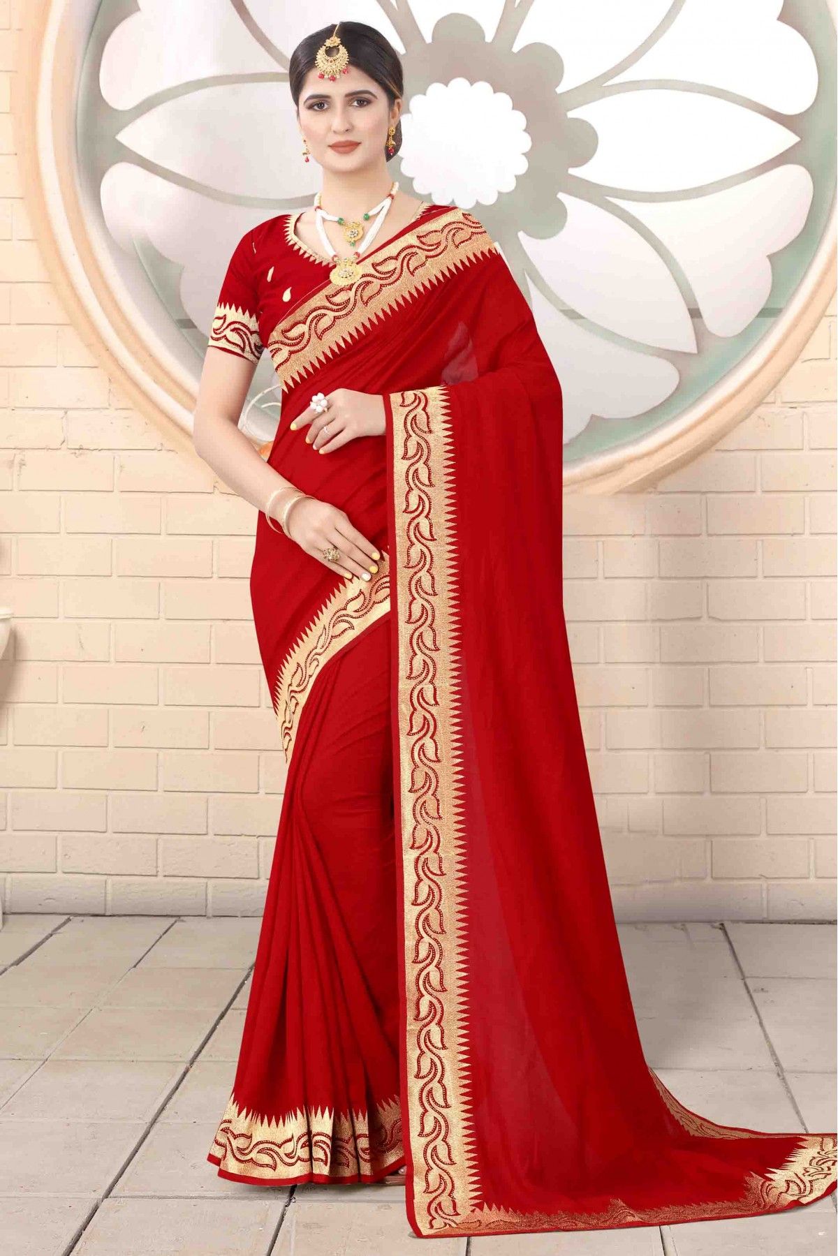 Red Net Hand Work Designer Saree for Wedding WJ73323