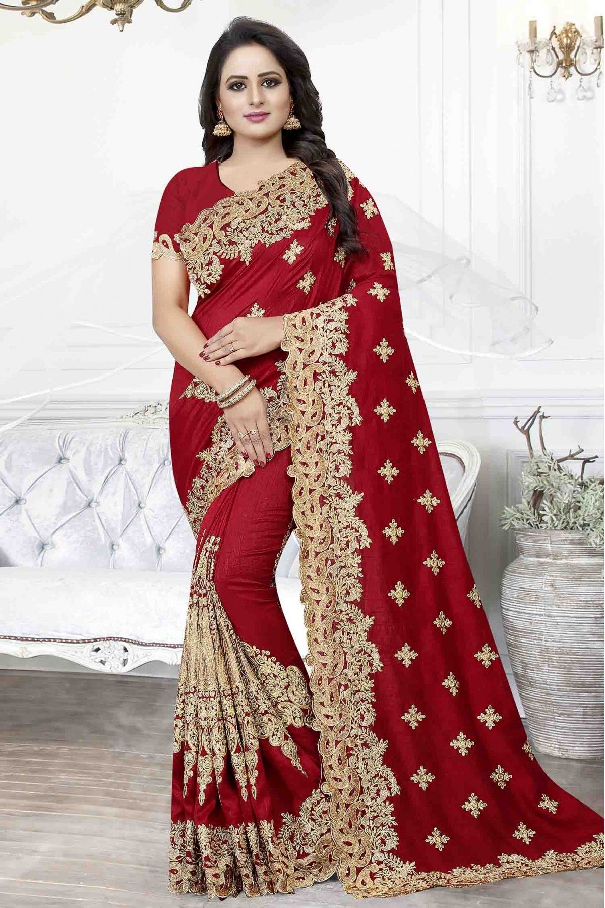 Splendid Cherry Red Color Silk Weave Saree With With Designer Border And  Blouse