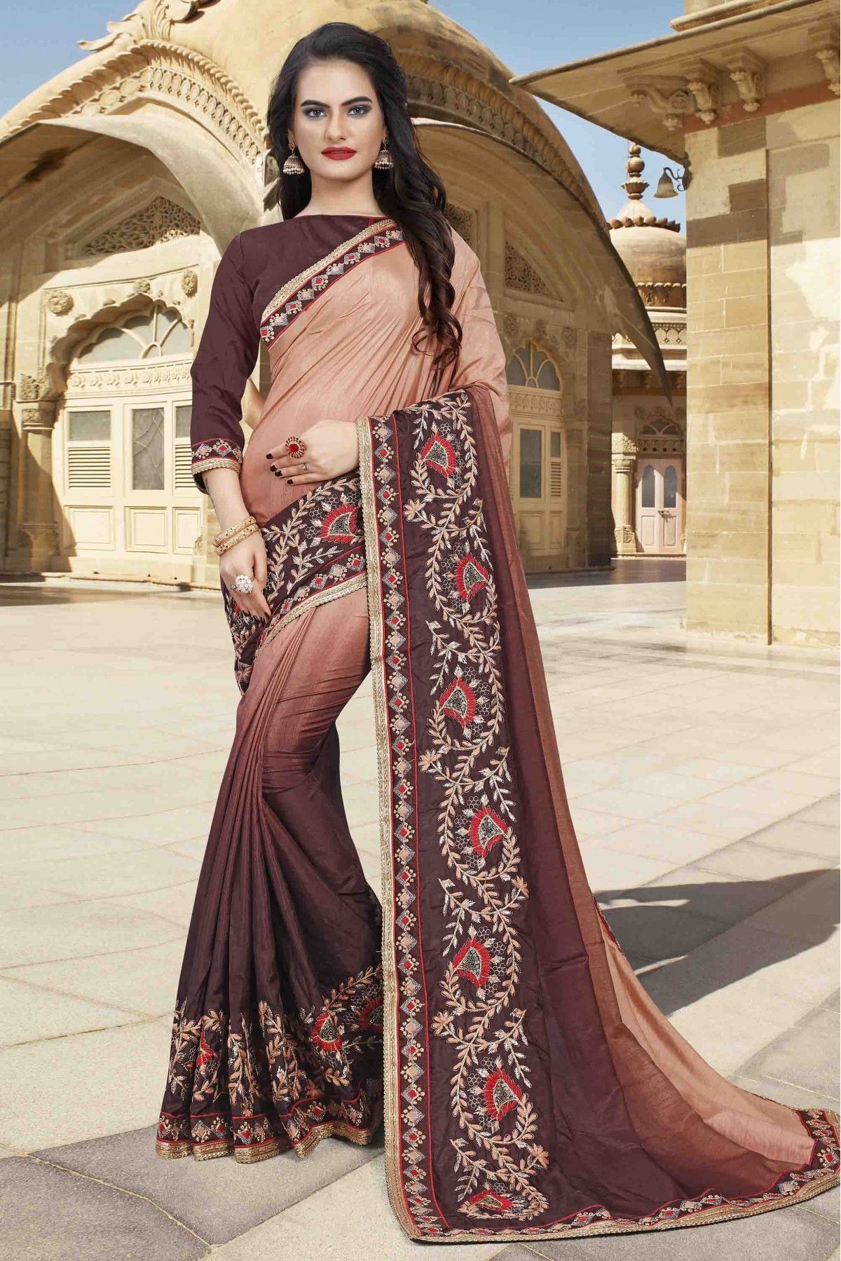 Buy Designer Sarees, Salwar Kameez, Kurtis & Tunic and Lehenga Choli.Fine Maroon  Silk Saree