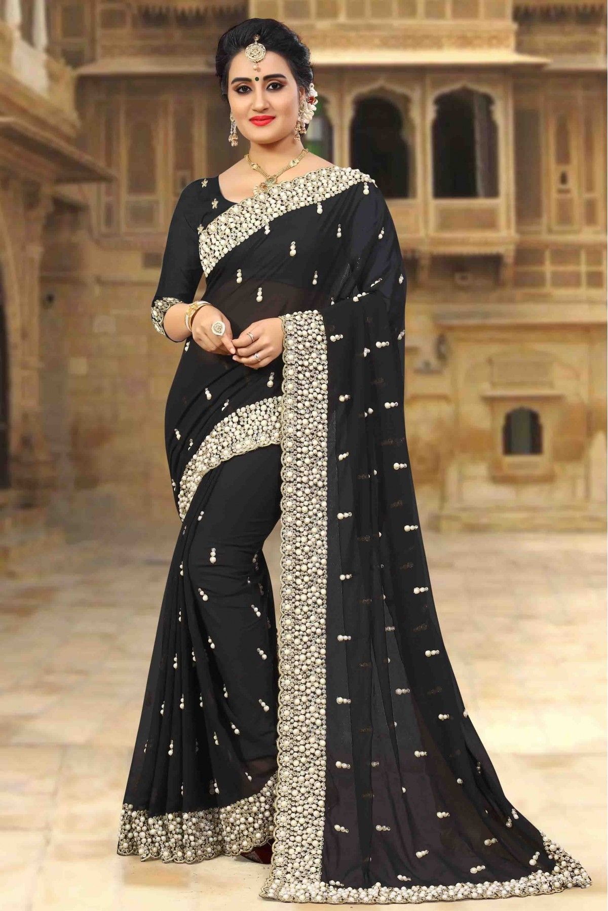 Cotton Linen Black & White Figure Pattern Hand Block Printed Saree | Kishori