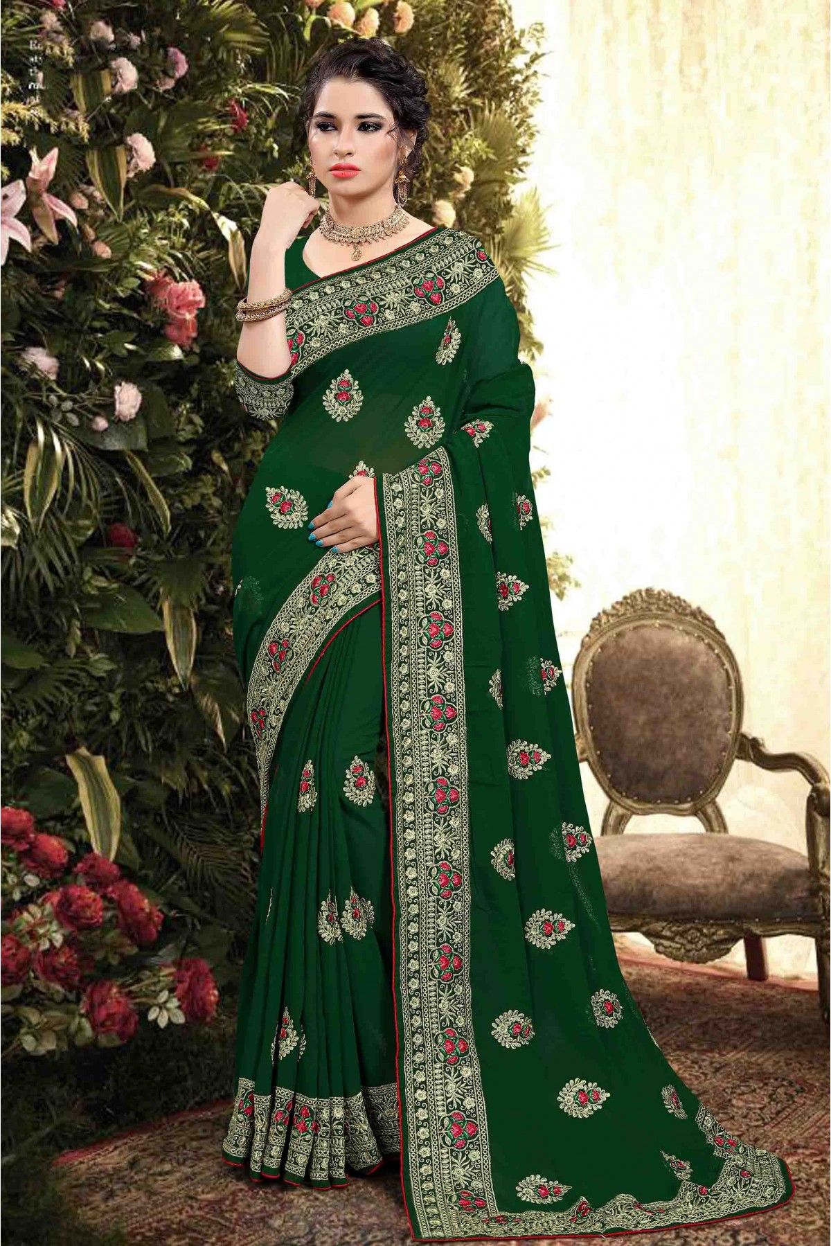 Buy FUSIONIC Exquisite Georgette Base Light Green Saree With Mirror Work  For Women at Amazon.in