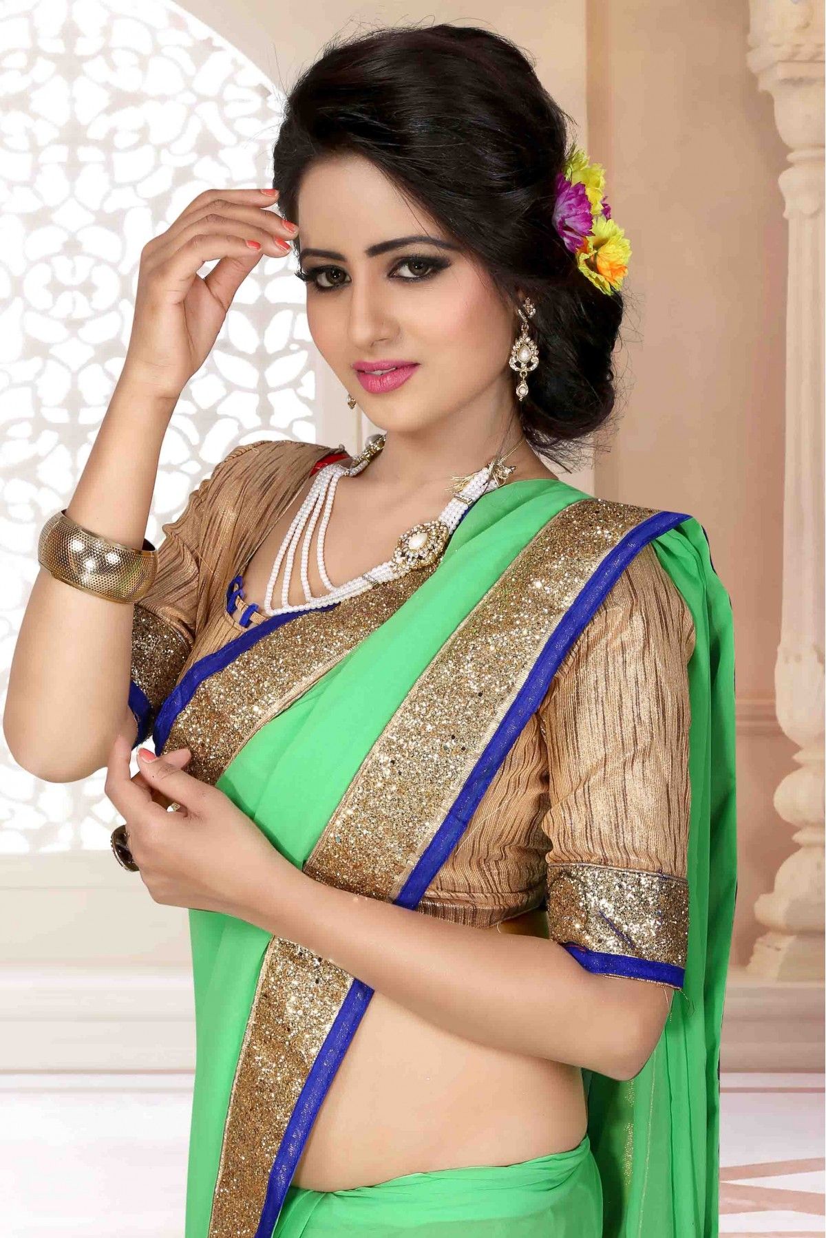 Pista Green Saree with Desinger Blouse for Ladies Sangeet Saree