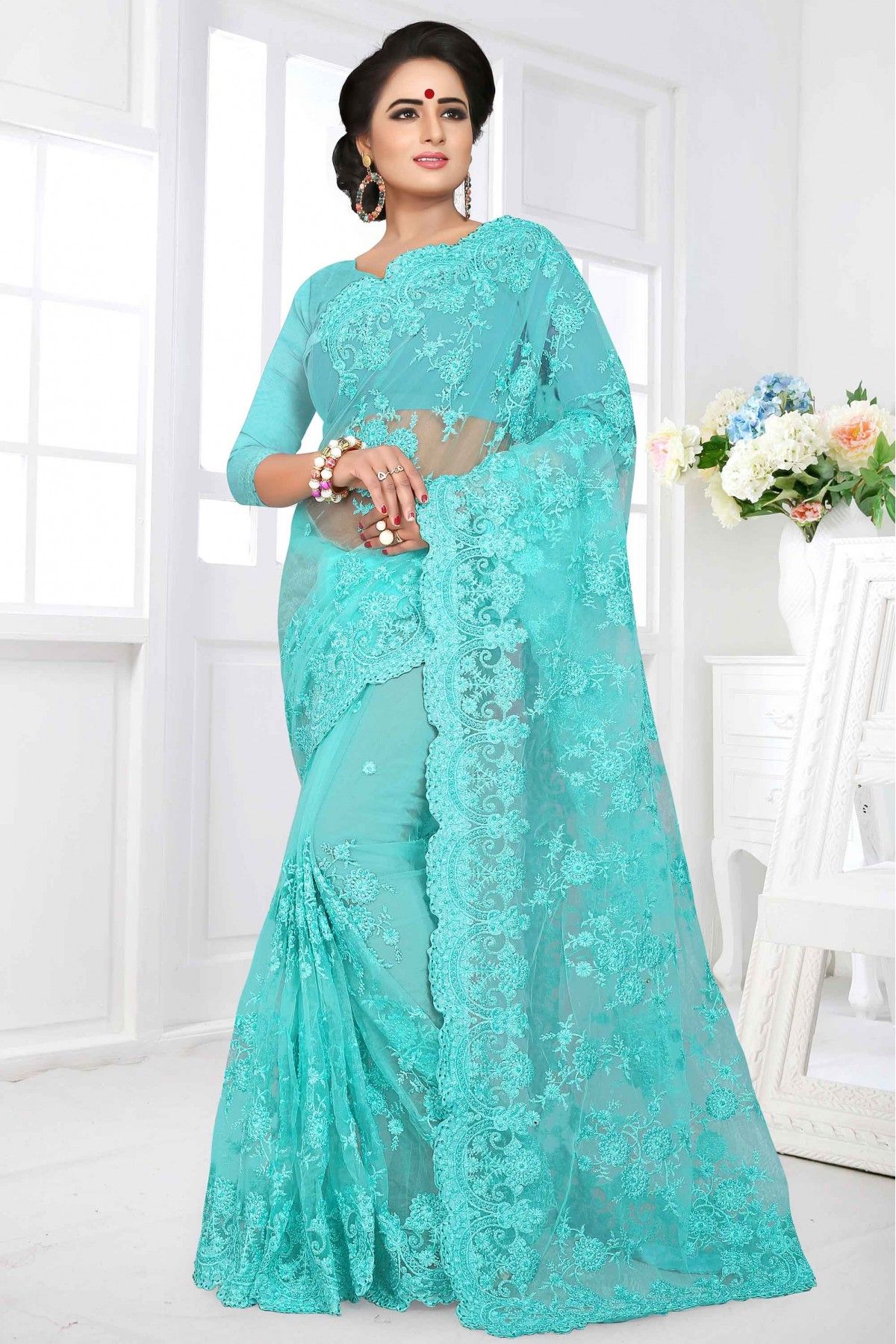 Buy Now Ragmala Chiffon Light Blue Saree | Laxmipati – Laxmipati Sarees |  Sale