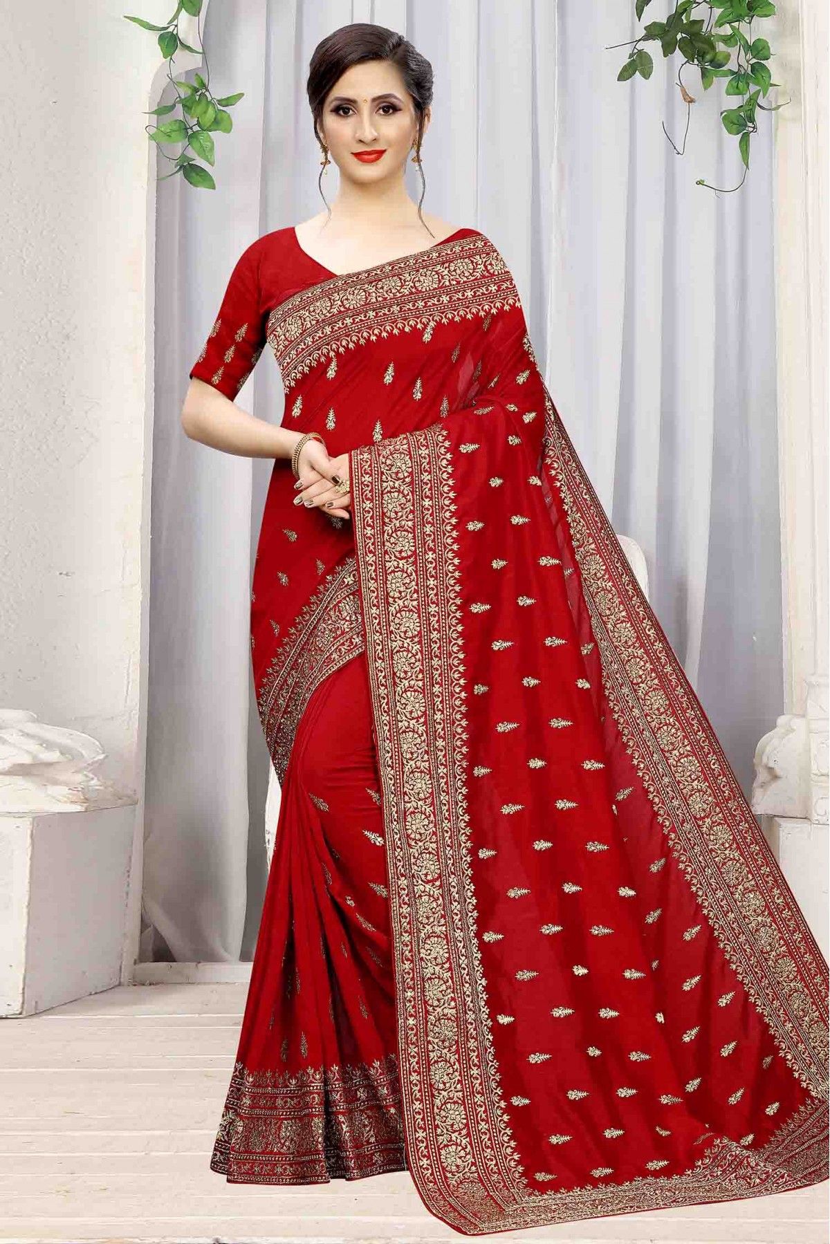 Handloom Georgette Meenakari Bandhani Saree In Red Color – Sankalp The  Bandhej Shoppe