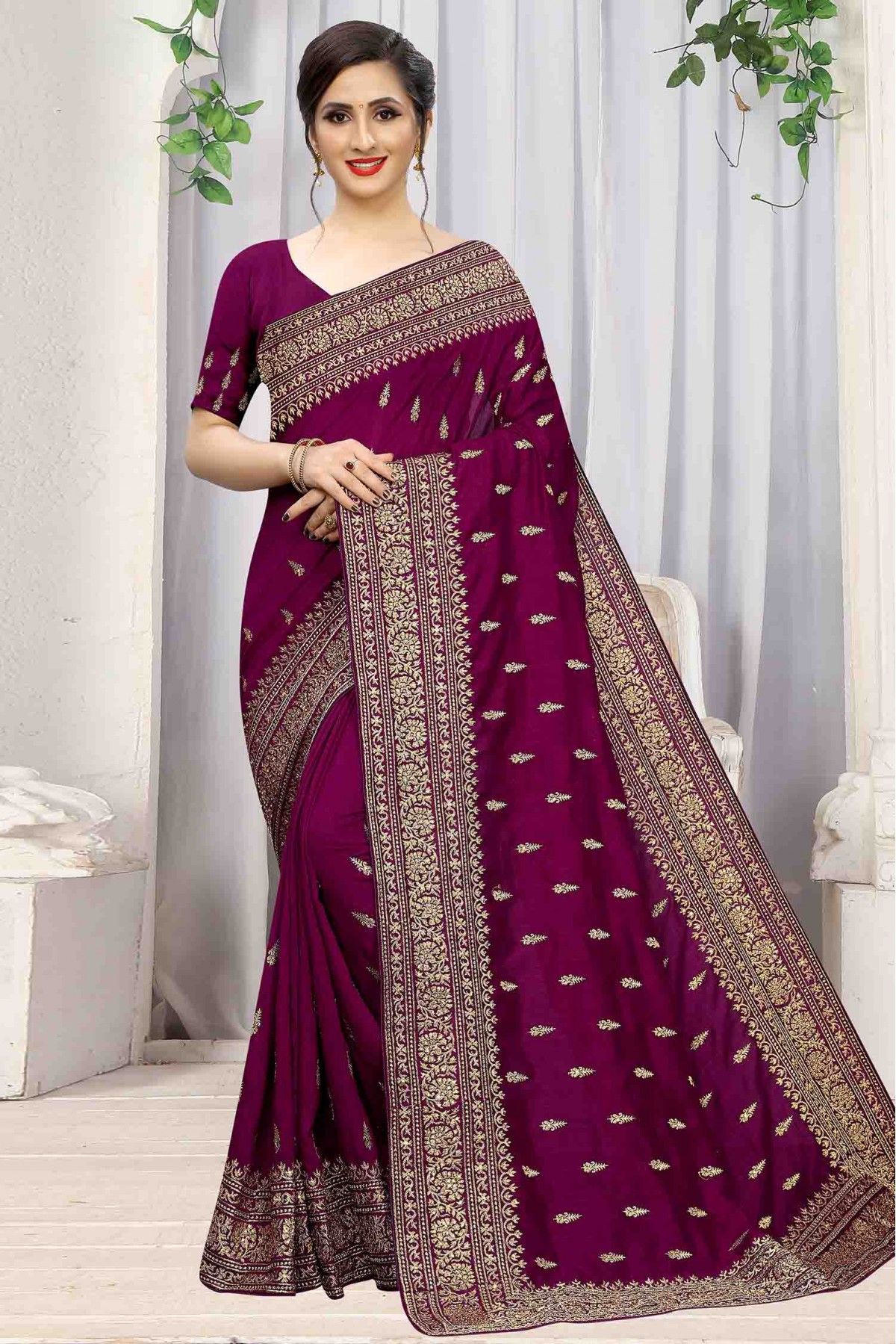 Vichitra Silk Designer Saree In Wine Colour SR4690159 A