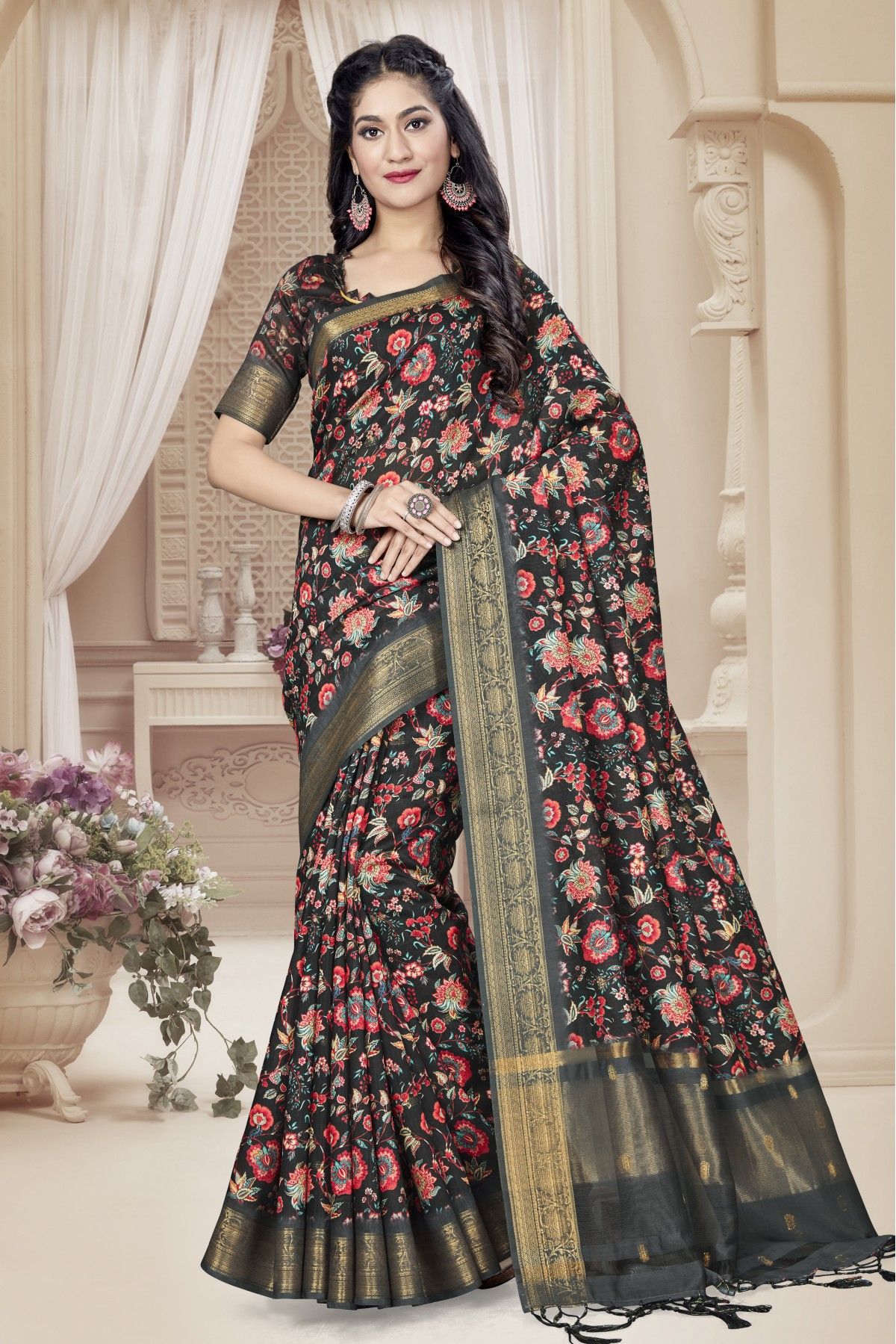 Buy online Black Printed Saree With Blouse from ethnic wear for Women by  Vallabhi Prints for ₹2749 at 52% off | 2024 Limeroad.com