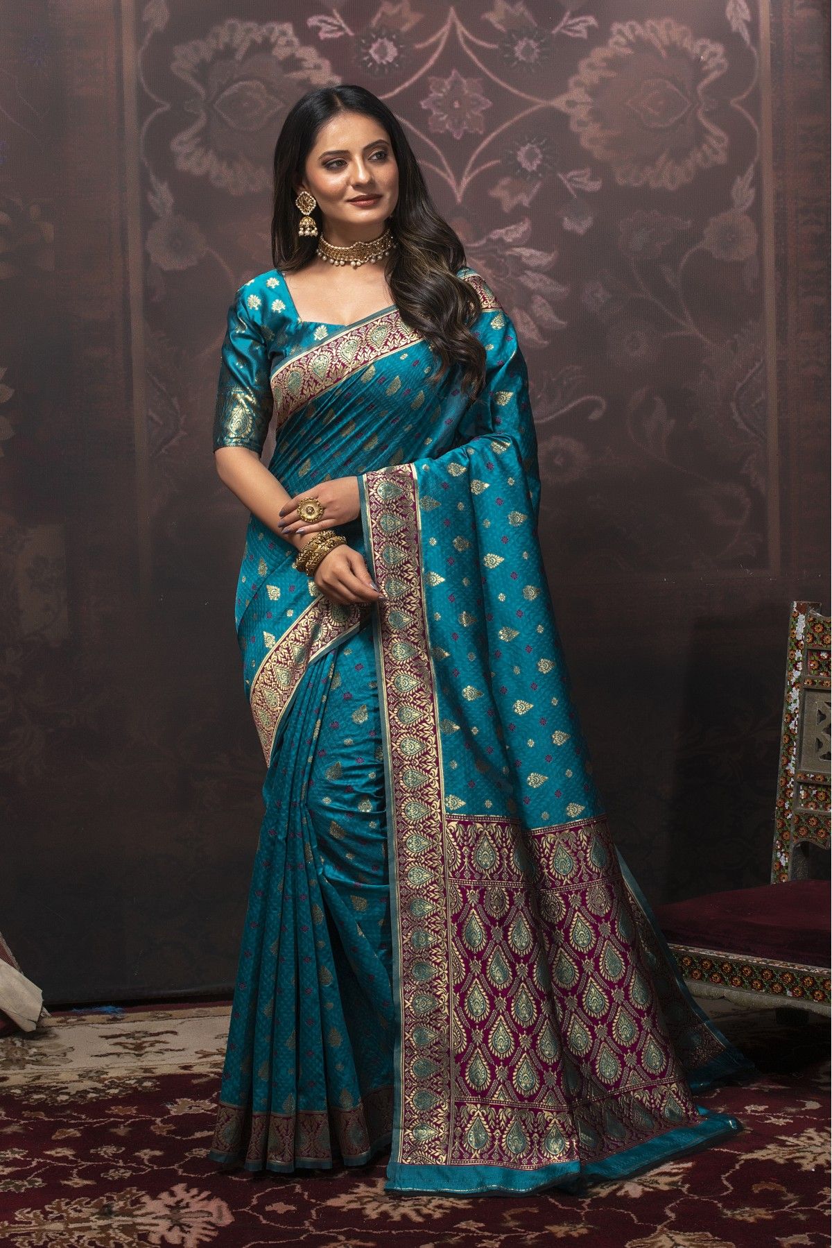 Soft Silk Saree In Sky Blue Color With Gold zari & Contrast pallu - Spegrow  Mart