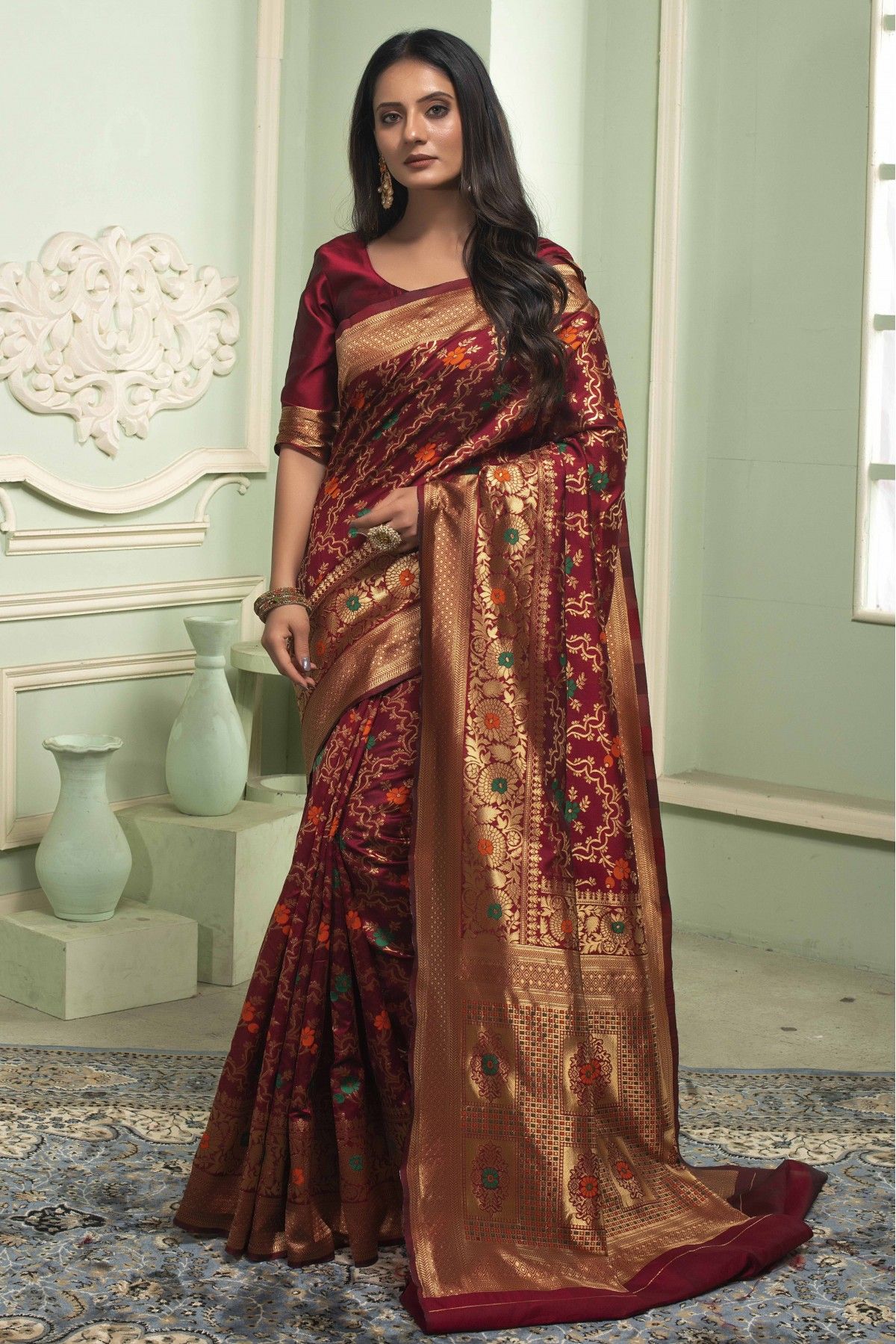 Maroon Color Traditional Wedding wear Designer Bridal Saree With Beautiful  Jacquard Work & Blouse Amaz… | Bollywood designer sarees, Soft silk sarees,  Saree designs