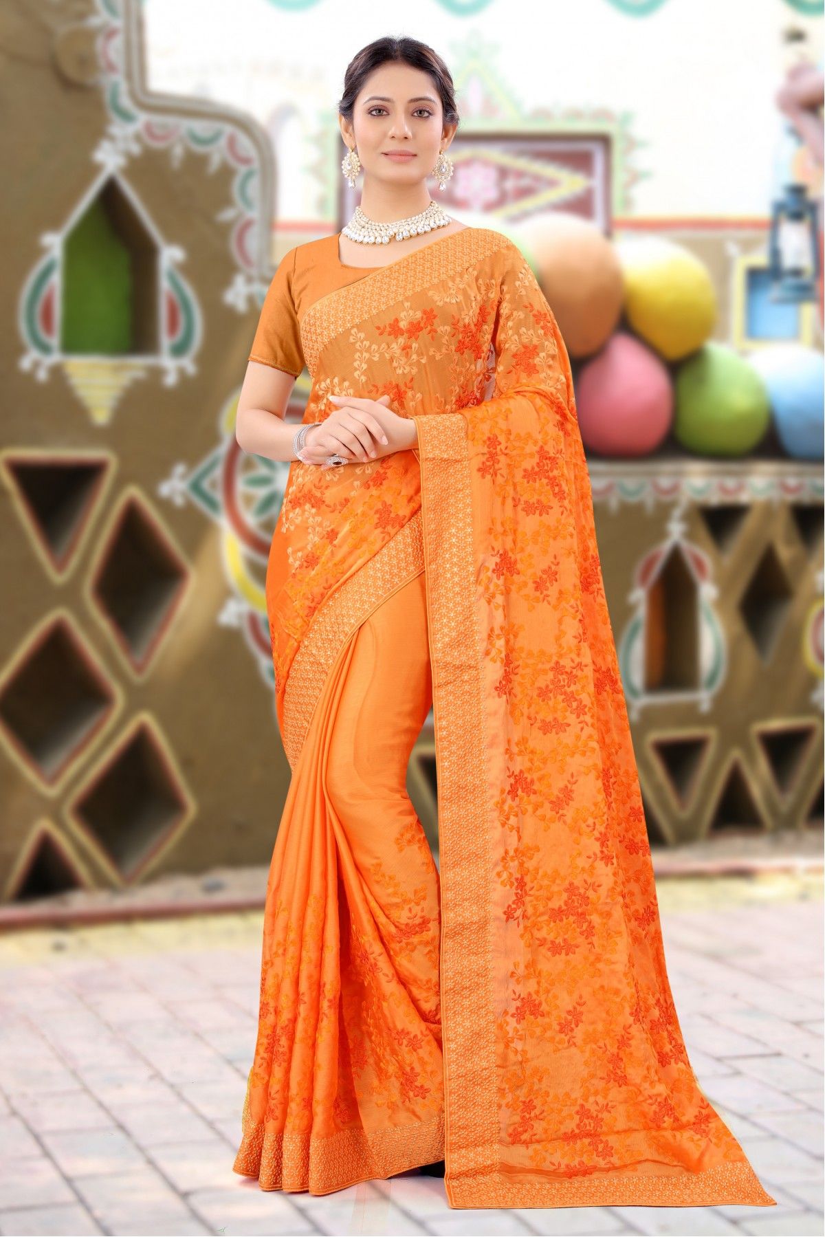 Tangerine Orange Banarasi Saree | Banarasi sarees, Silk sarees with price,  Saree