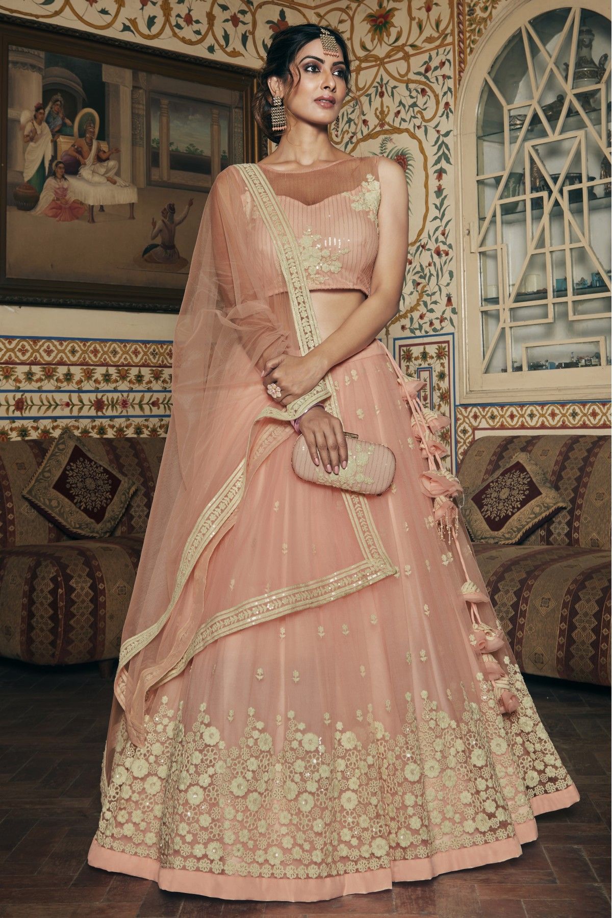 Pretty Peach Colored Designer Lehenga Choli, Shop wedding lehenga choli  online