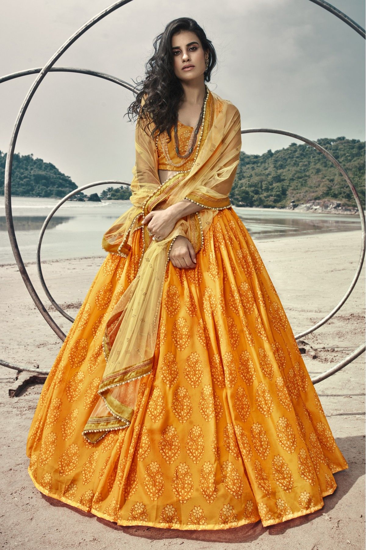 Buy Wedding Lehenga - Mustard Yellow Sequins Georgette Lehenga Choli –  Empress Clothing