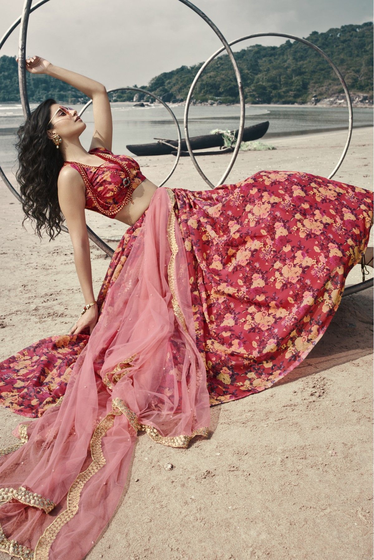 Organza Printed Lehenga Choli In Red Colour LD4900518 B