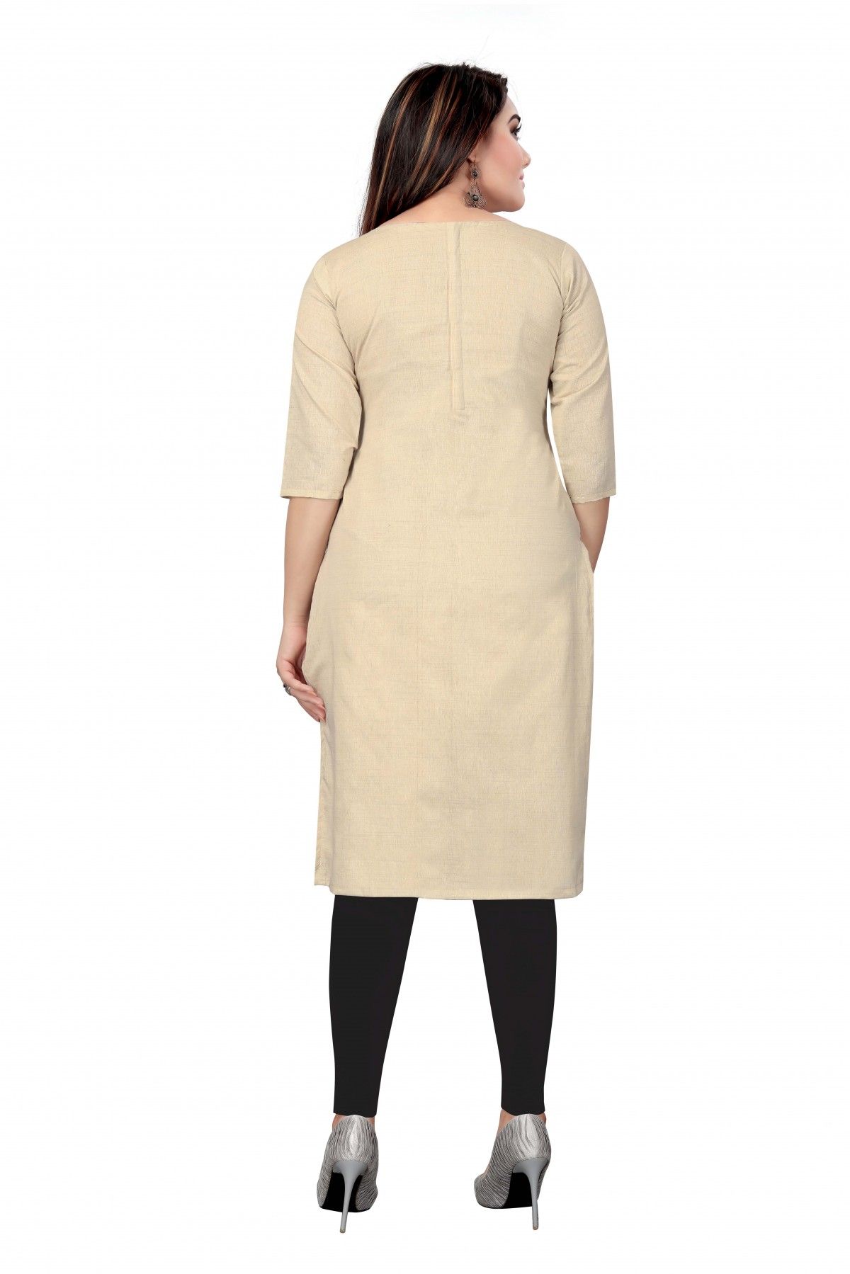 Unstitched Khadi Cotton Thread Work Churidar Suit In Beige Colour -  US3233808