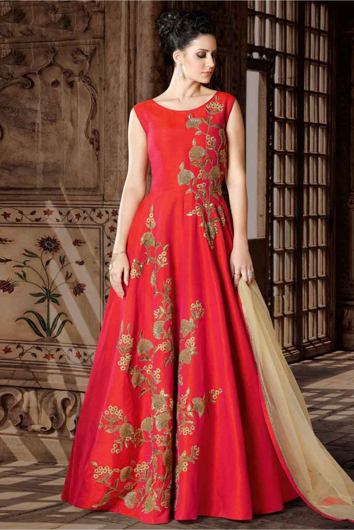 Art Silk Anarkali Suit In Red Colour - SM4370650