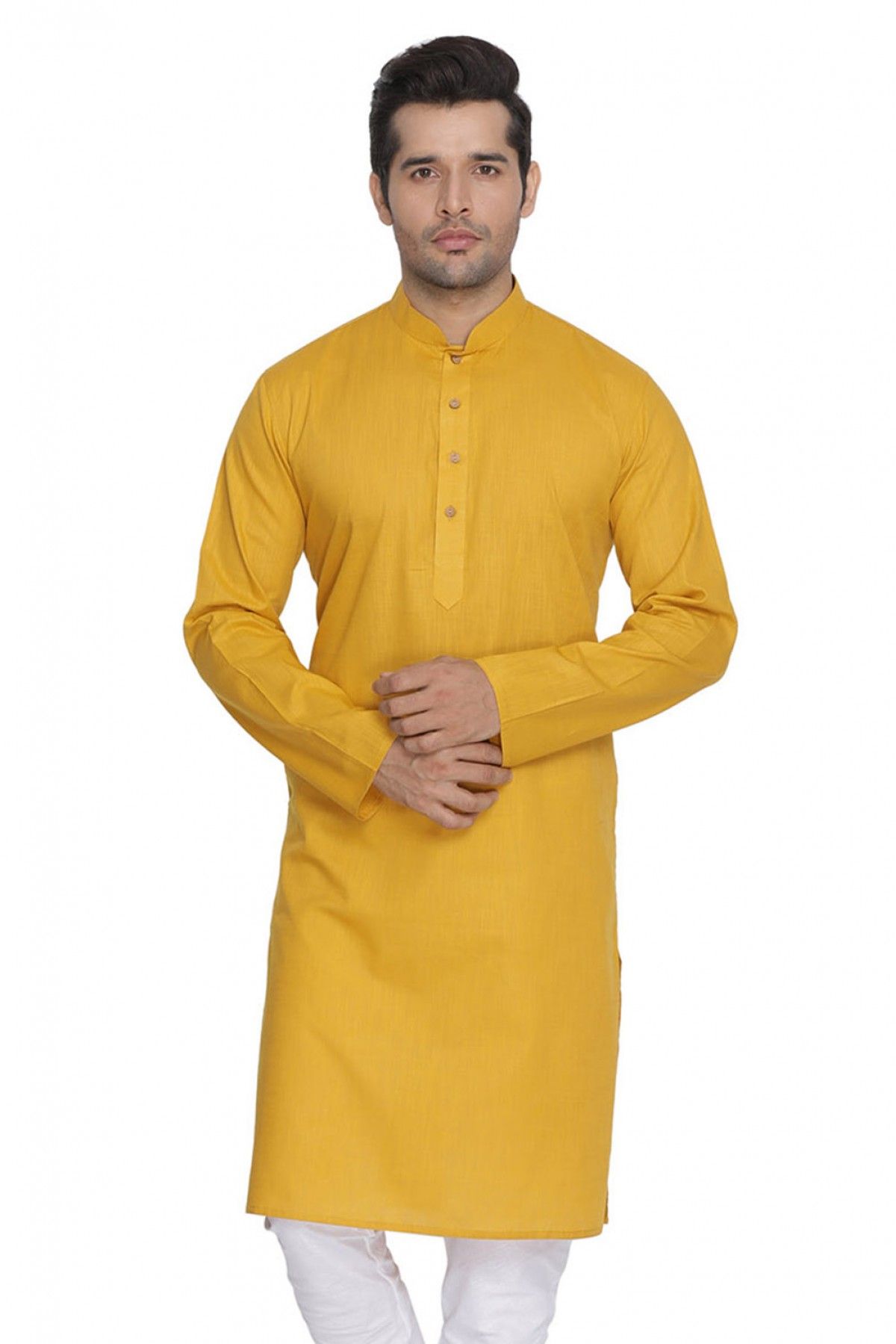 Cotton Party Wear Only Kurta In Yellow Colour