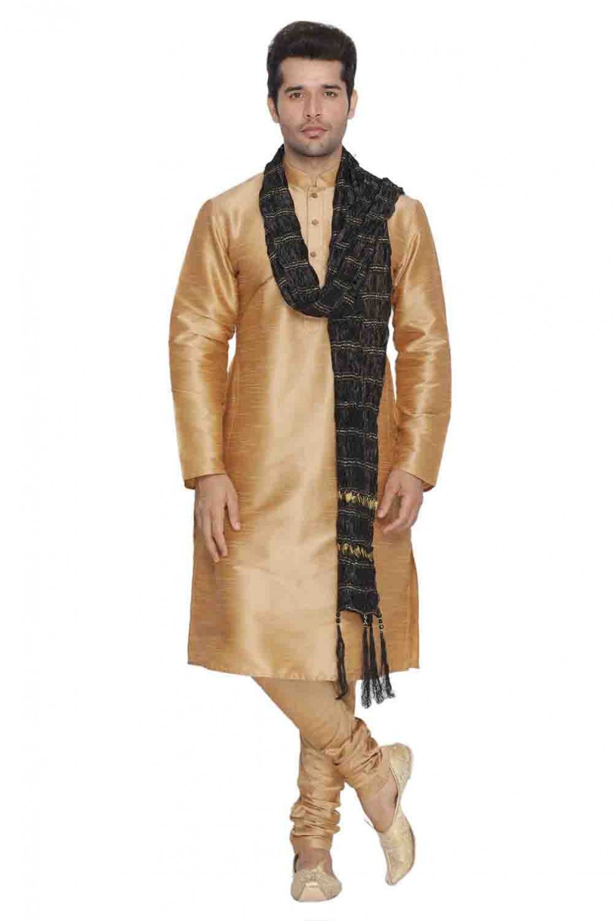 Cotton Silk Party Wear Kurta Pajama In Gold Colour KP4350239