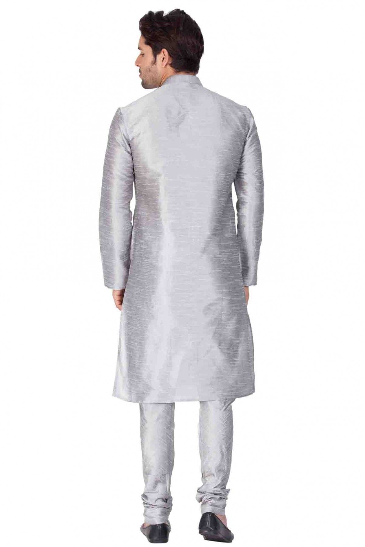 Cotton Silk Party Wear Kurta Pajama In Grey Colour - KP4350187