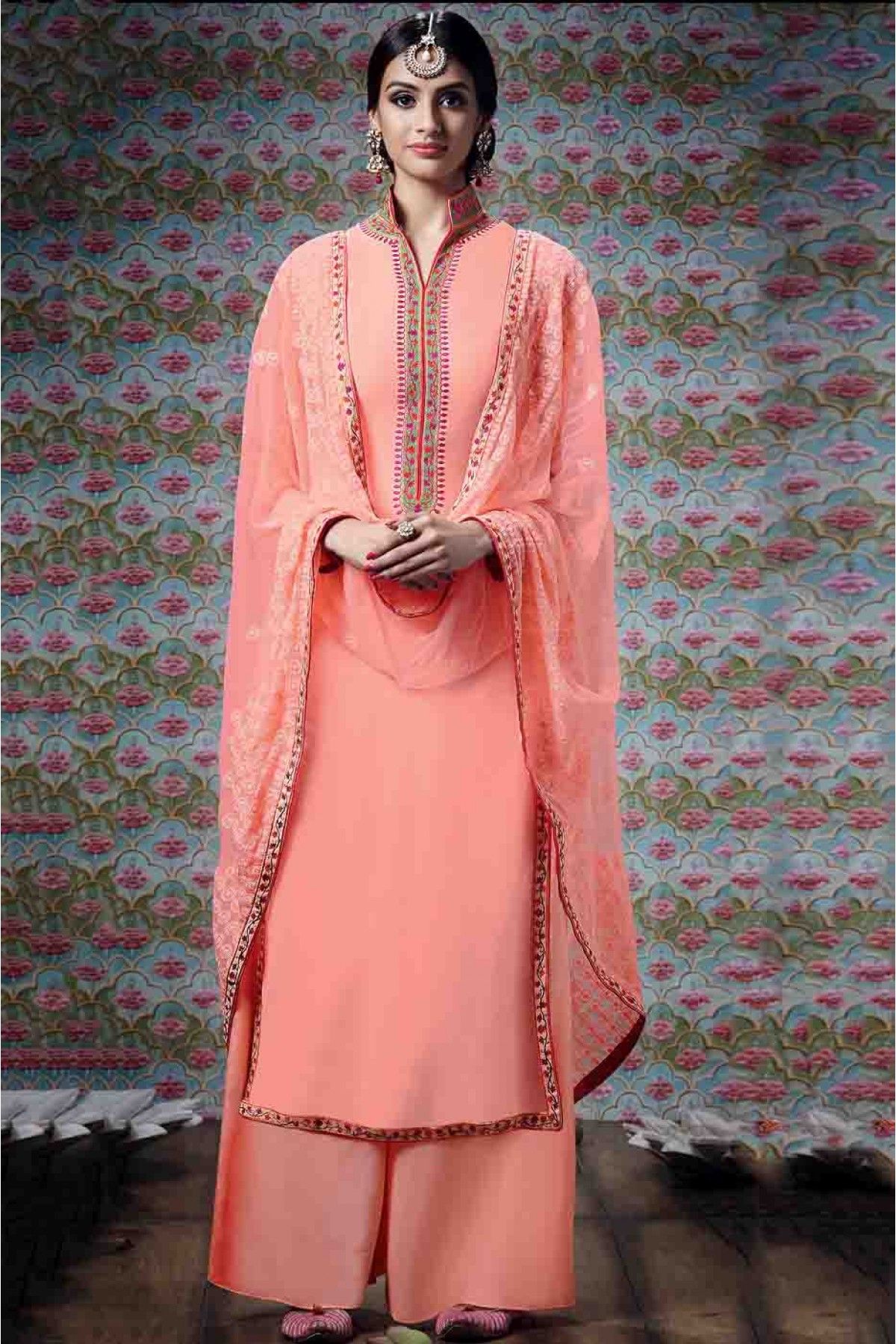 Georgette Mirror Work Chikankari Kurta Palazzo Set With Dupptta, Lucknowi  at Rs 1550/piece in Dehradun