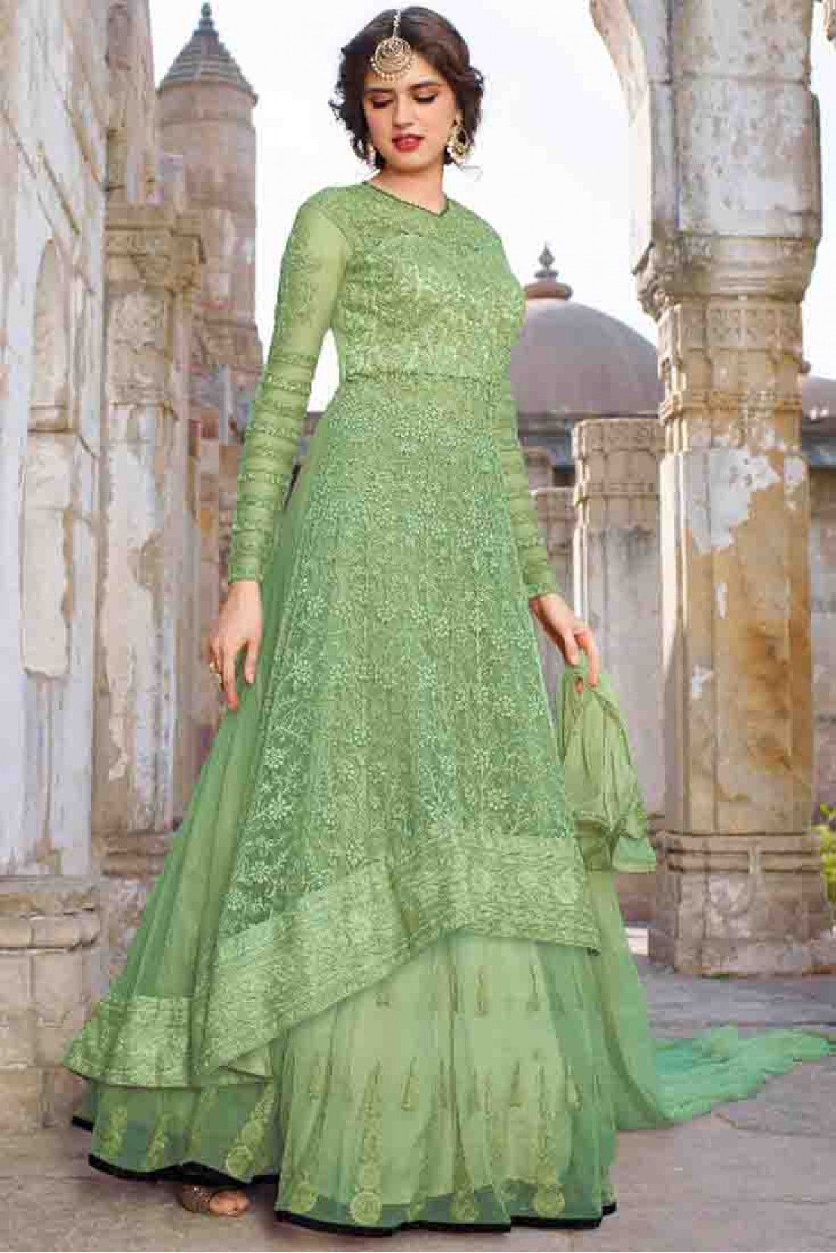 Cotton Silk Dark Green Anarkali Suit Set | Indian Ethnic wear online USA –  Ria Fashions