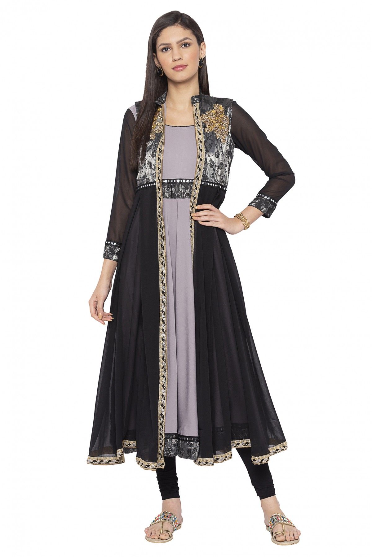 Plus Size Crepe Embroidery Palazzo Pant Suit In Grey Colour SS2710585
