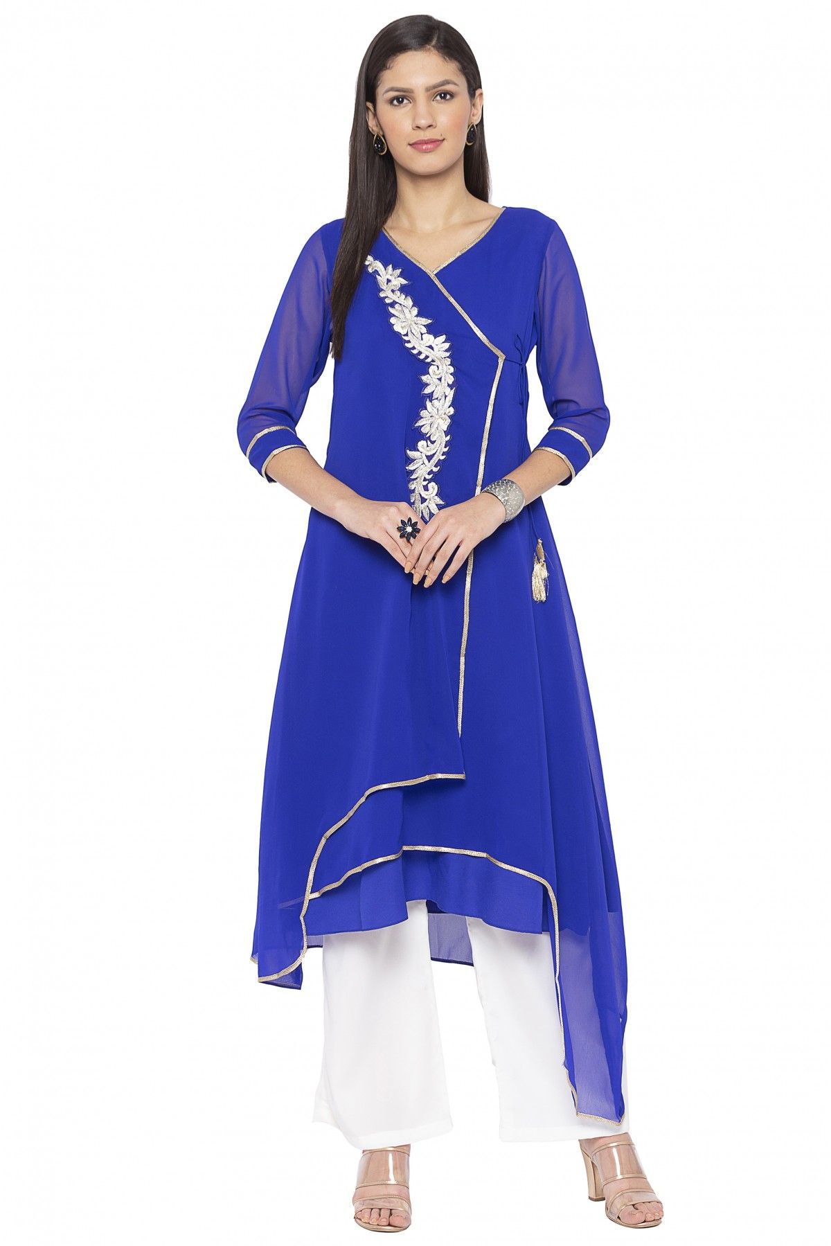 Plus Size Georgette Embroidery Kurti In Blue Colour - KR2710557