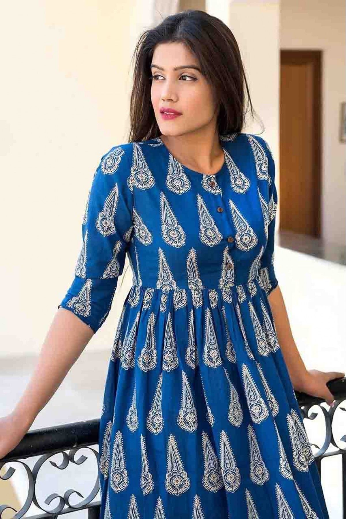 Plus Size Pure Muslin Digital Print Gown In Blue Colour - GW1045897