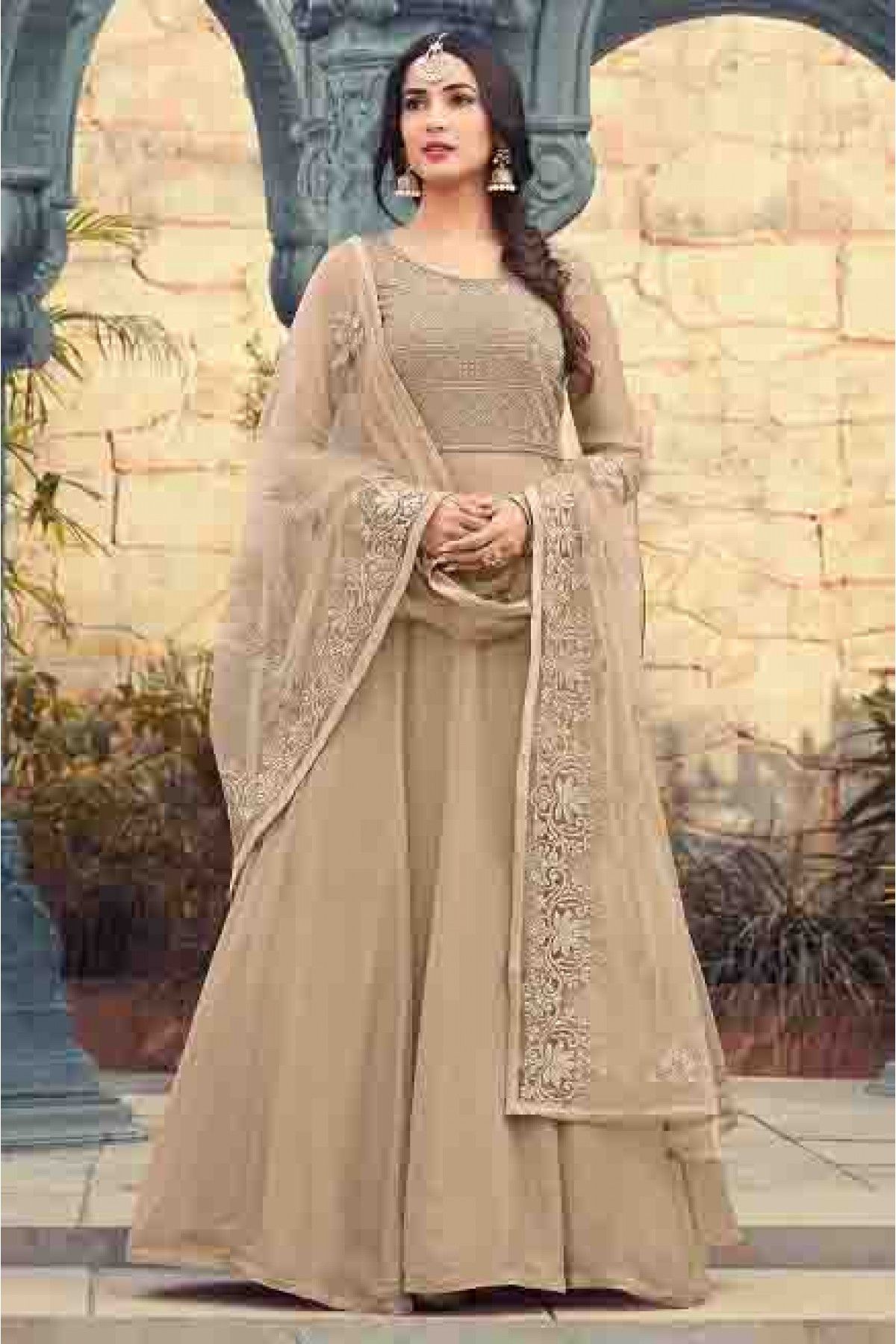 Beige Embroidered Angrakha Anarkali Set Design by Nadima Saqib at Pernia's  Pop Up Shop 2024