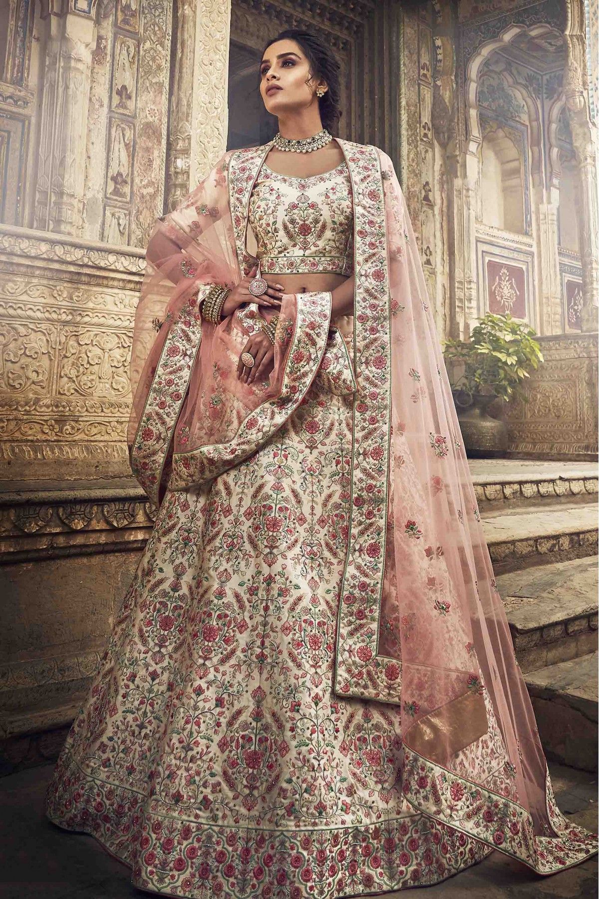 Pink color thread work lehenga choli - Fusionic - 4218201