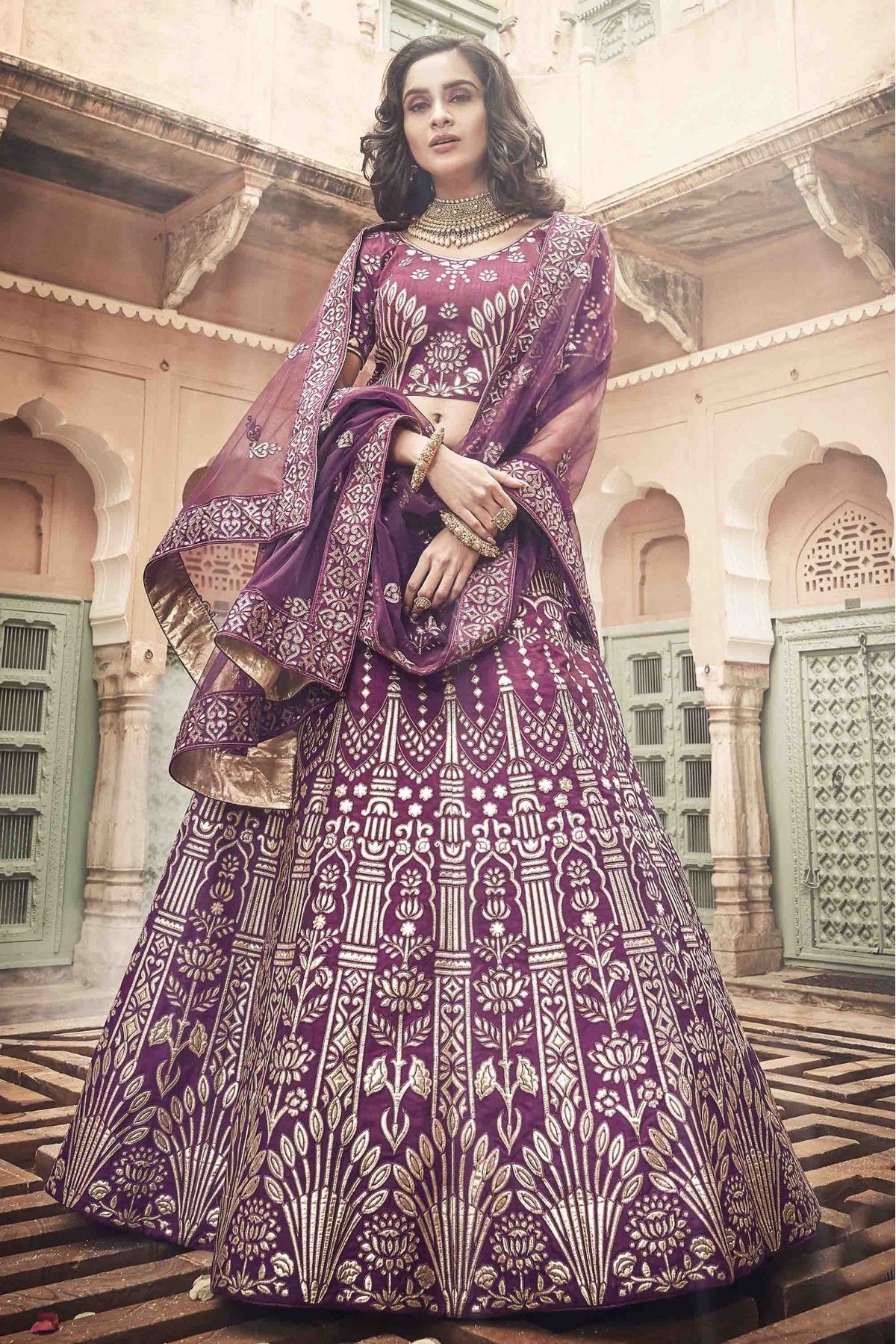 Bridal, Festive, Wedding Purple and Violet color Velvet fabric Lehenga :  1707470