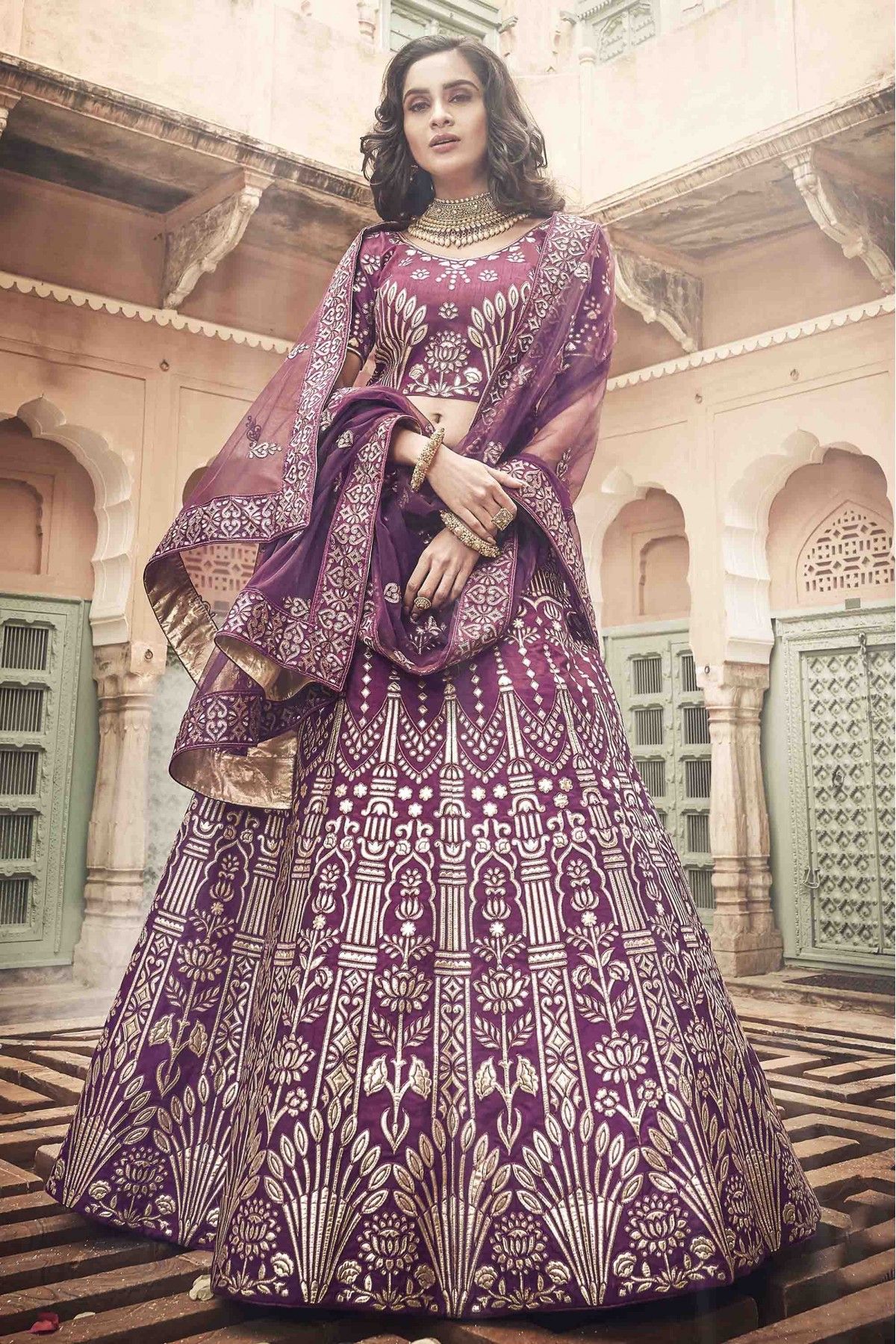 Buy Wine Color Georgette Sequins And Thread Work Lehenga Choli Online