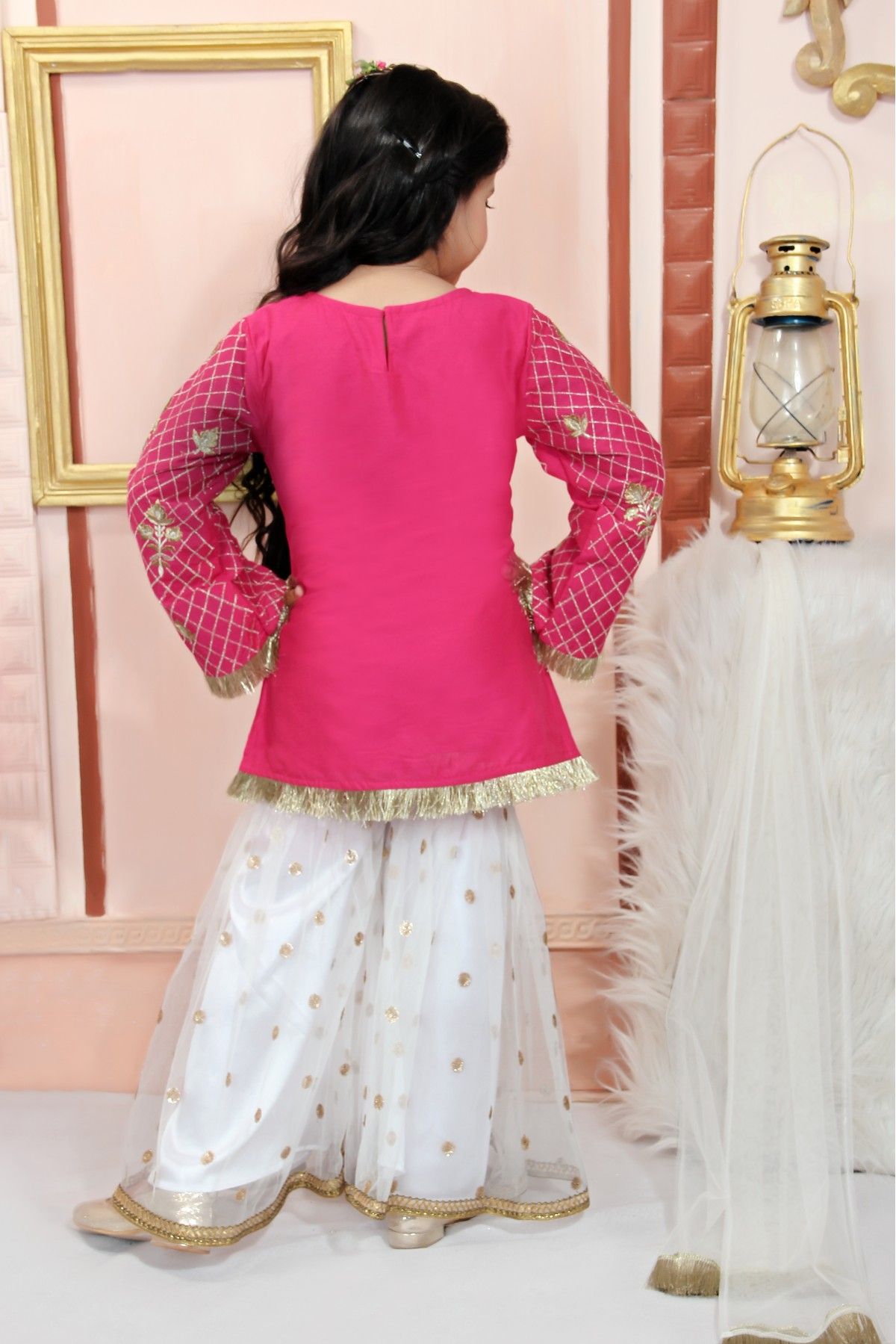 Cotton Silk Embroidery Sharara Suit In Pink Colour