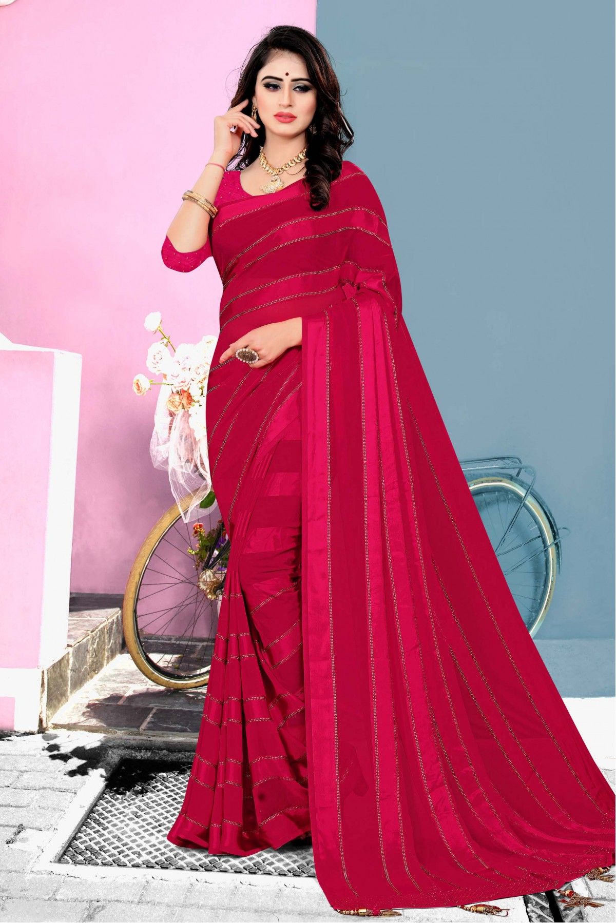 Queen Pink Handweave Maheshwari Silk Cotton Saree Online – Okhaistore