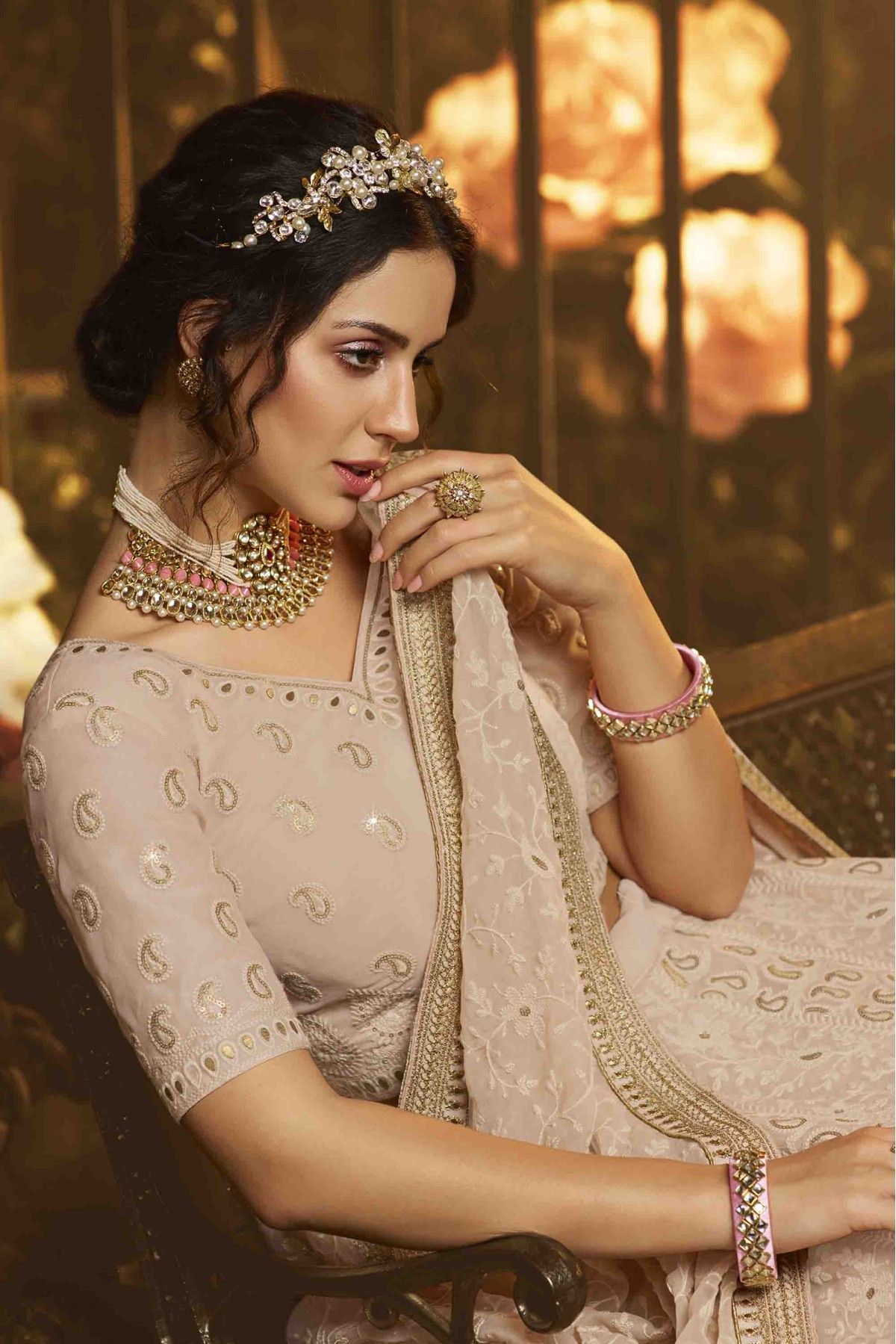 Georgette Embroidery Lehenga Choli In Light Brown Colour LD4900209 C