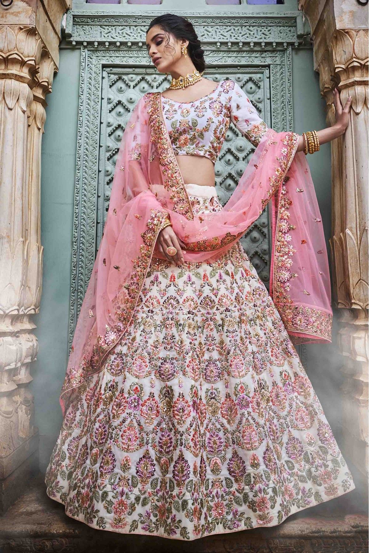 Off White Colour Organza Choli with Lehenga and Dupatta