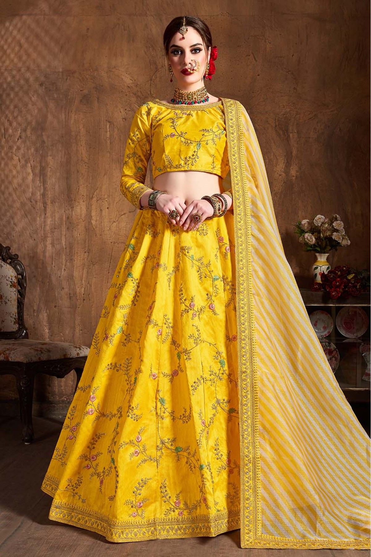 Aisha yellow net lehenga choli set - Buy Designer Ethnic Wear for Women  Online in India - Idaho Clothing