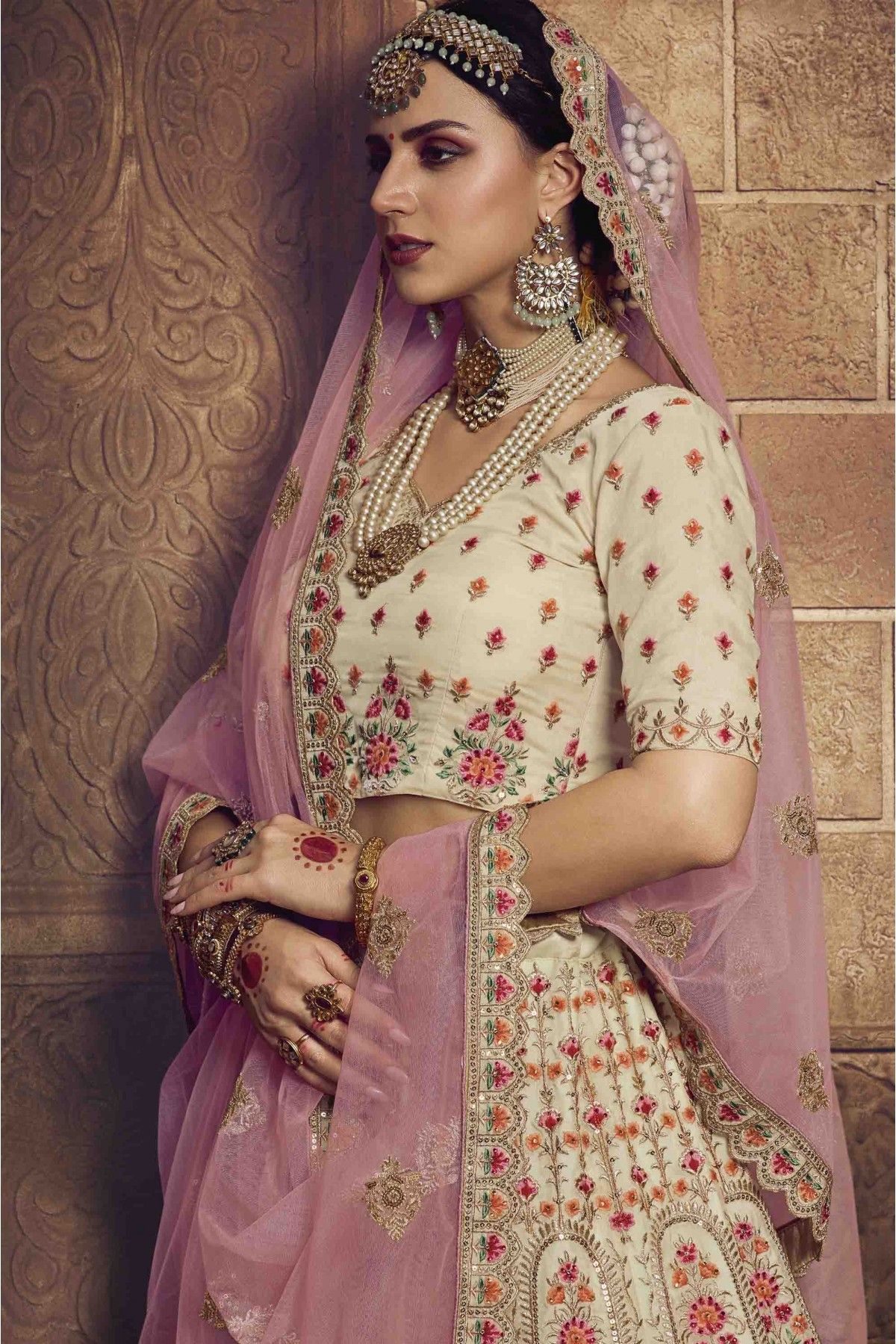 Georgette Pink Resham A Line Lehenga Choli