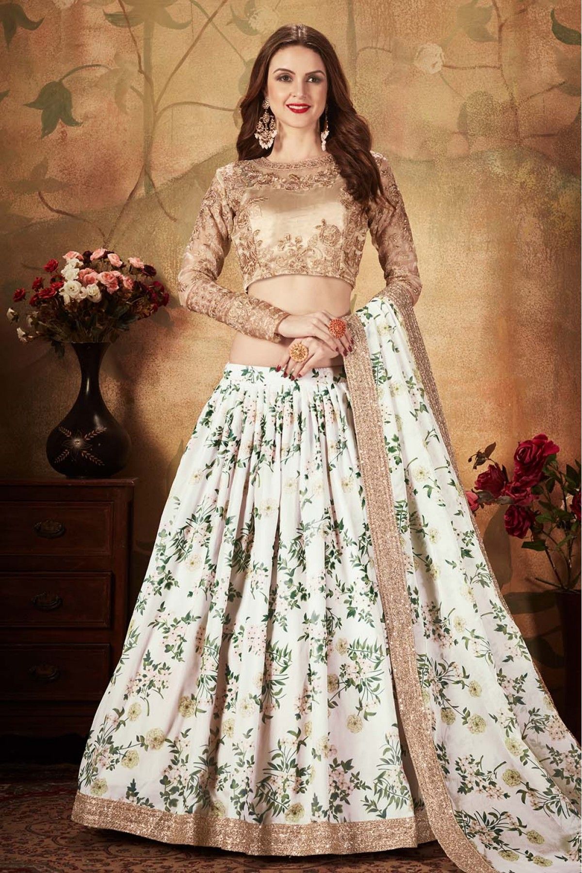 Off white organza party wear lehenga choli 7233