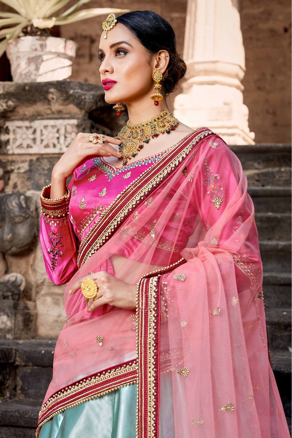 Buy Peach Crepe Bridal Wear Resham Work Lehenga Choli Online From Wholesale  Salwar.