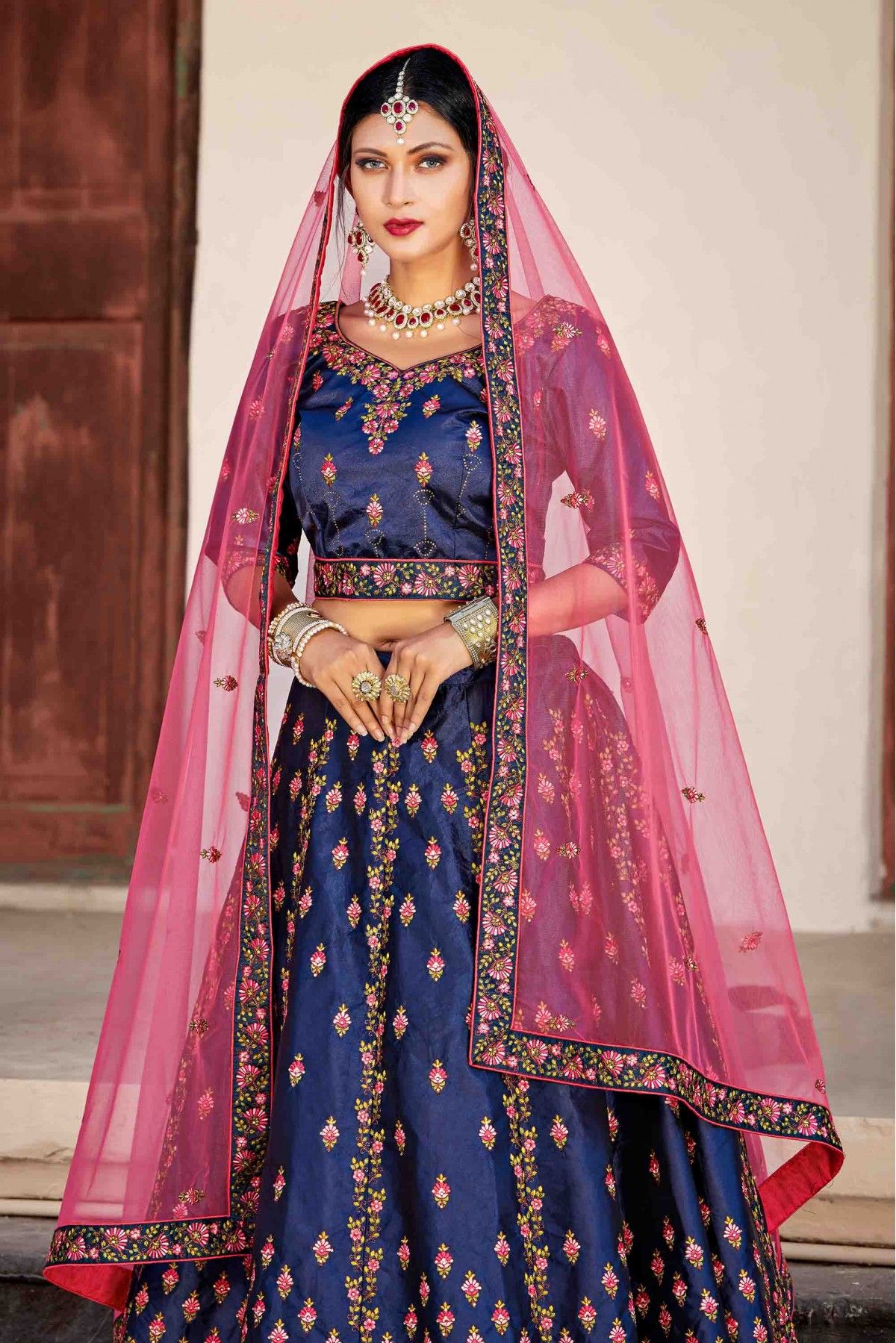 Royal Blue Raw Silk Lehenga Choli With Hand Work