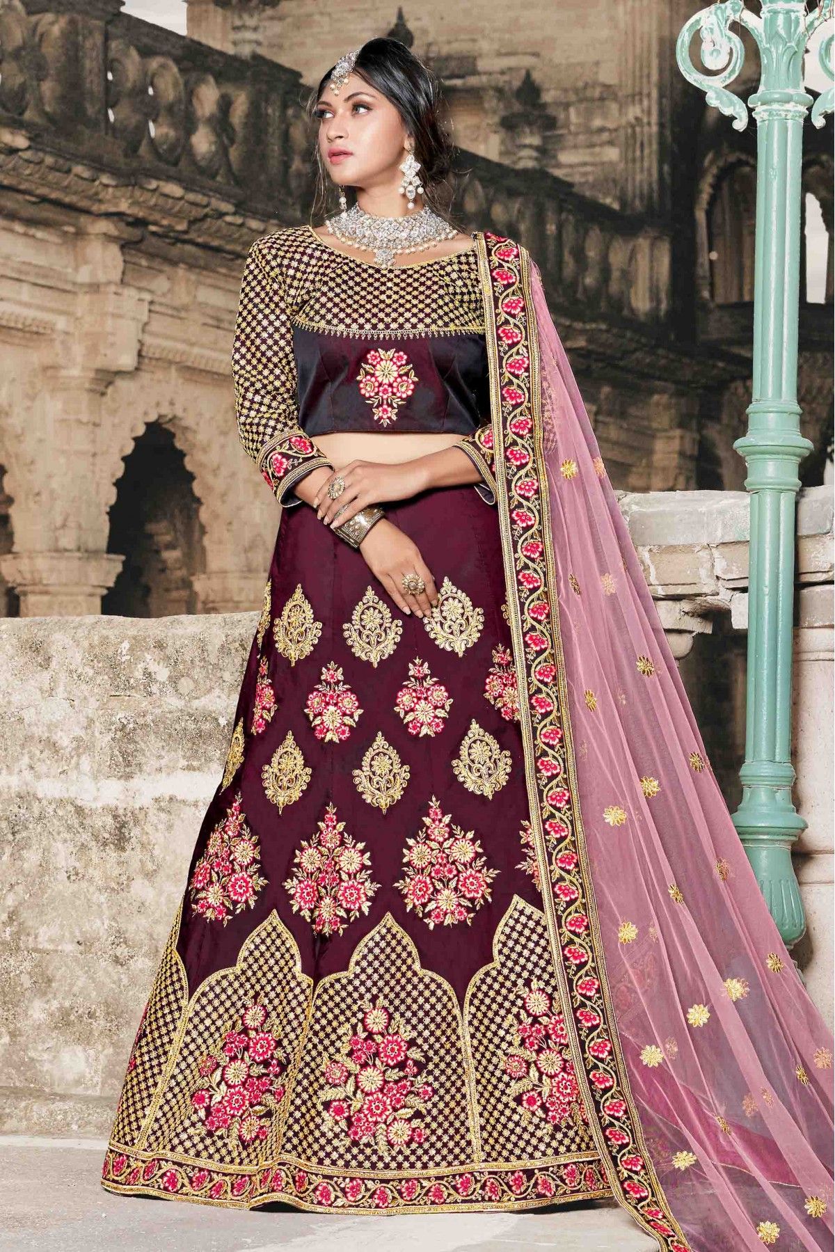 Buy Bridal Lehenga Choli - Beige Velvet Hand Embroidered Lehenga Choli –  Empress Clothing