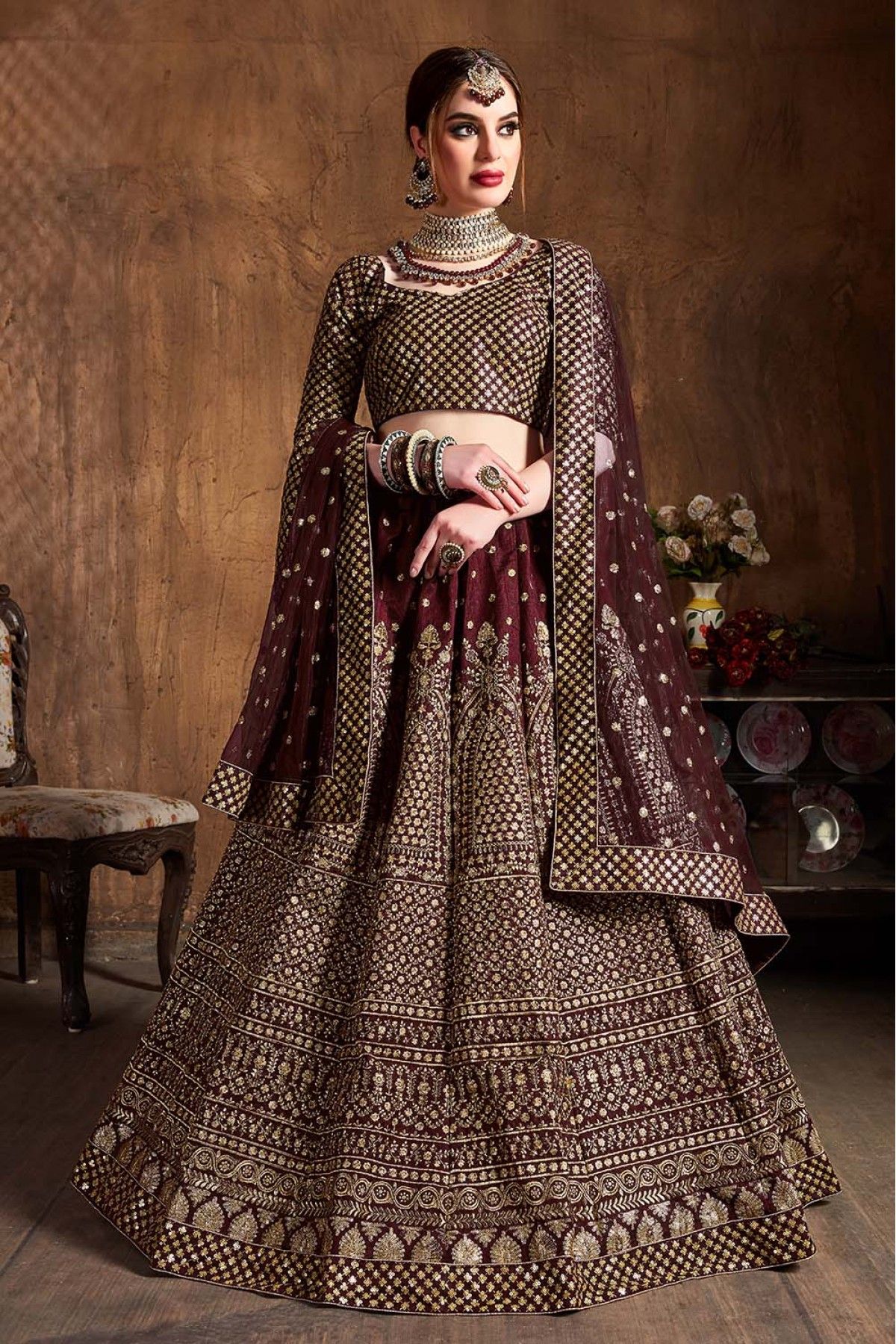Buy Bridal Lehenga Embroidery Work Maroon Silk Lehenga Choli Indian  Pakistani Wedding Bridal Lehenga Ghagra Choli Chaniya Choli for Women  Online in India - Etsy